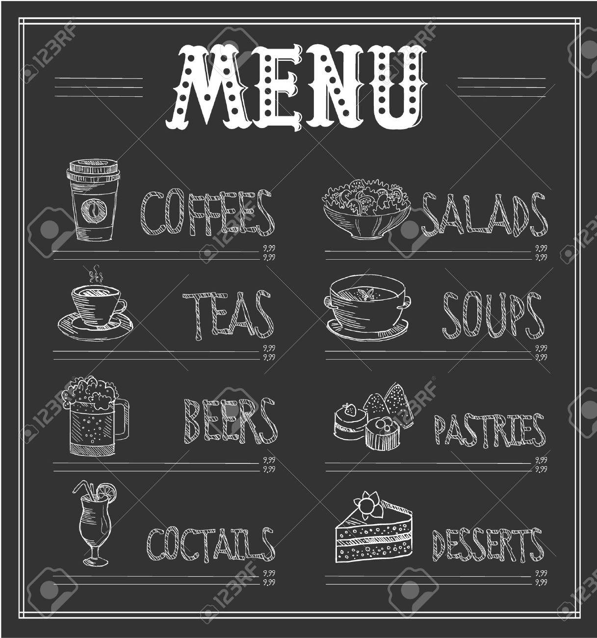 chalkboard menu template of food and drinks monochrome vector chalkboard menu