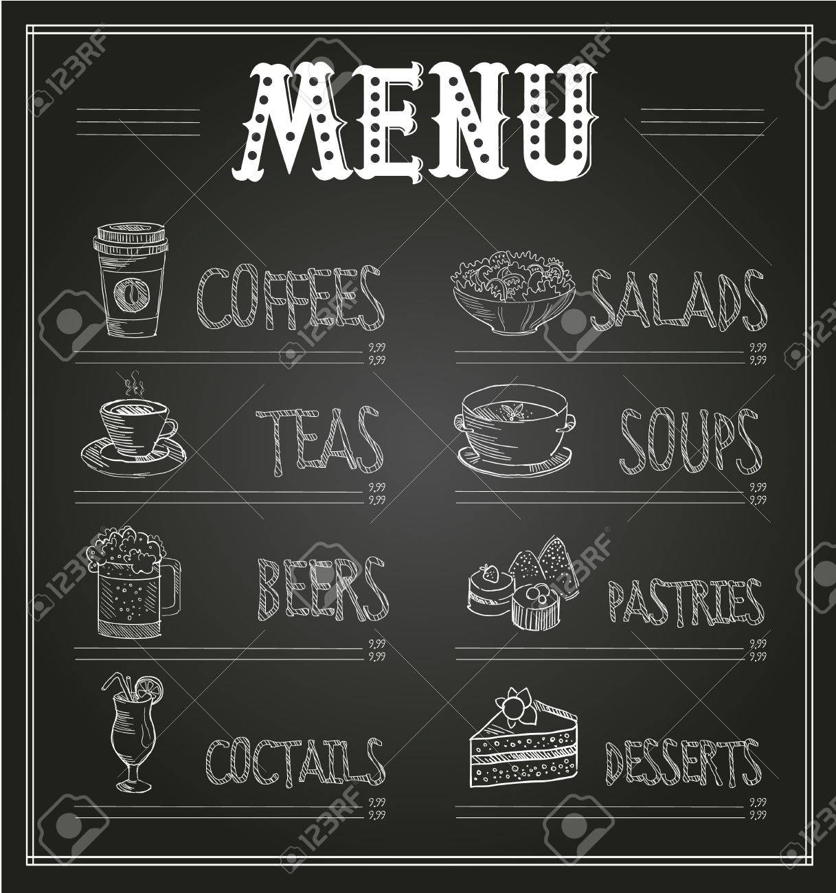 chalkboard menu template of food and drinks monochrome vector