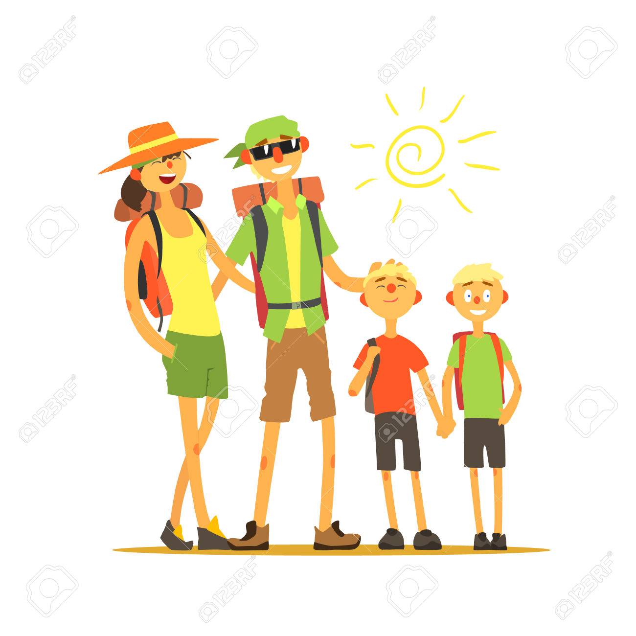 白い背景の簡単な漫画のスタイル 4 出張プリミティブ フラット ベクトル図面の家族 のイラスト素材 ベクタ Image