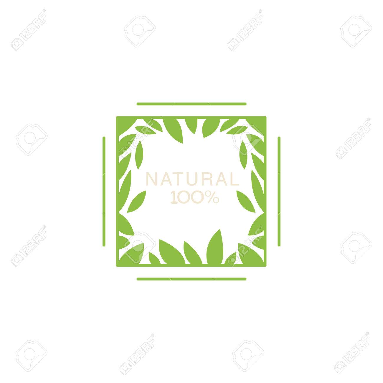 白 Backgeound に有機製品ロゴ クールなフラット ベクター デザイン テンプレート内葉とダブル フレームのイラスト素材 ベクタ Image