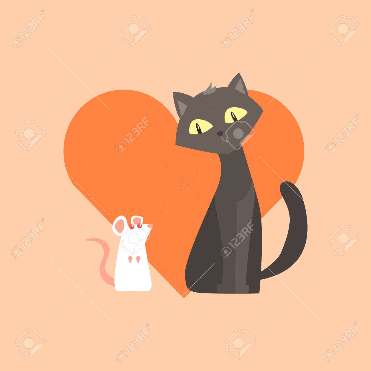 Cat And Mouse Friendship Funny Flat Vector Illustration In Creative Applique Style Royalty Free Cliparts Vectors And Stock Illustration Image