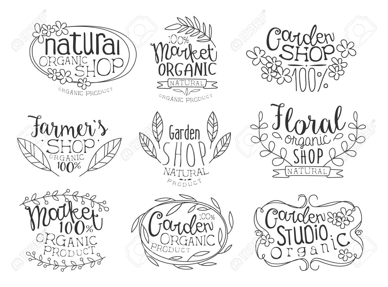 Organic Market Hand Drawn Banner Set Of Artistic Decorative Vector Royalty Free Cliparts Vectors And Stock Illustration Image 58344053