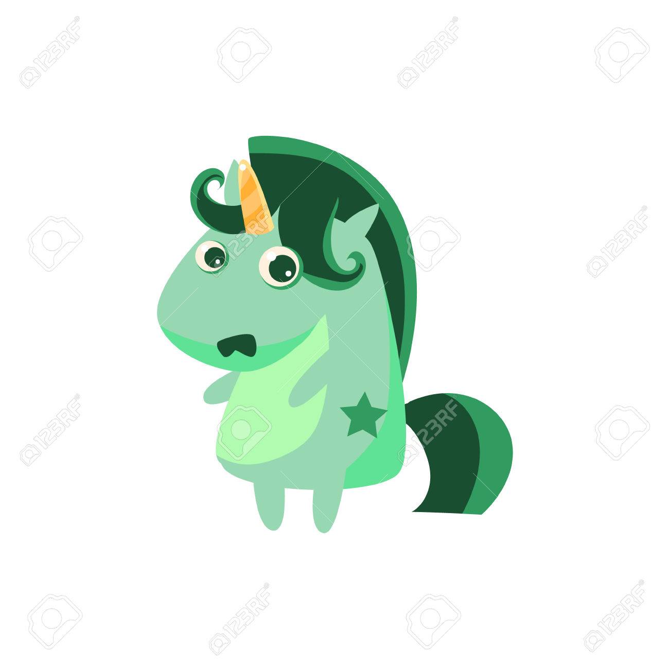 Ilustracion Palido Unicornio Con Cresta Plana Verde Brillante De
