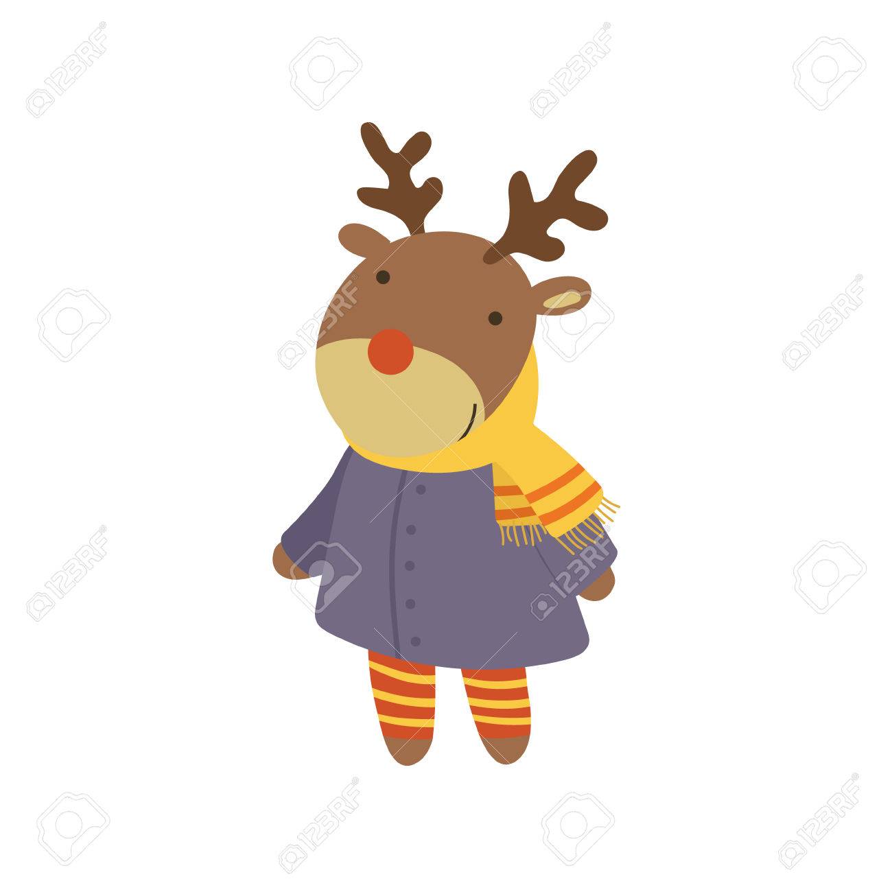 girl deer in blue warm coat adorable cartoon character stylized simple flat vector colorful drawing