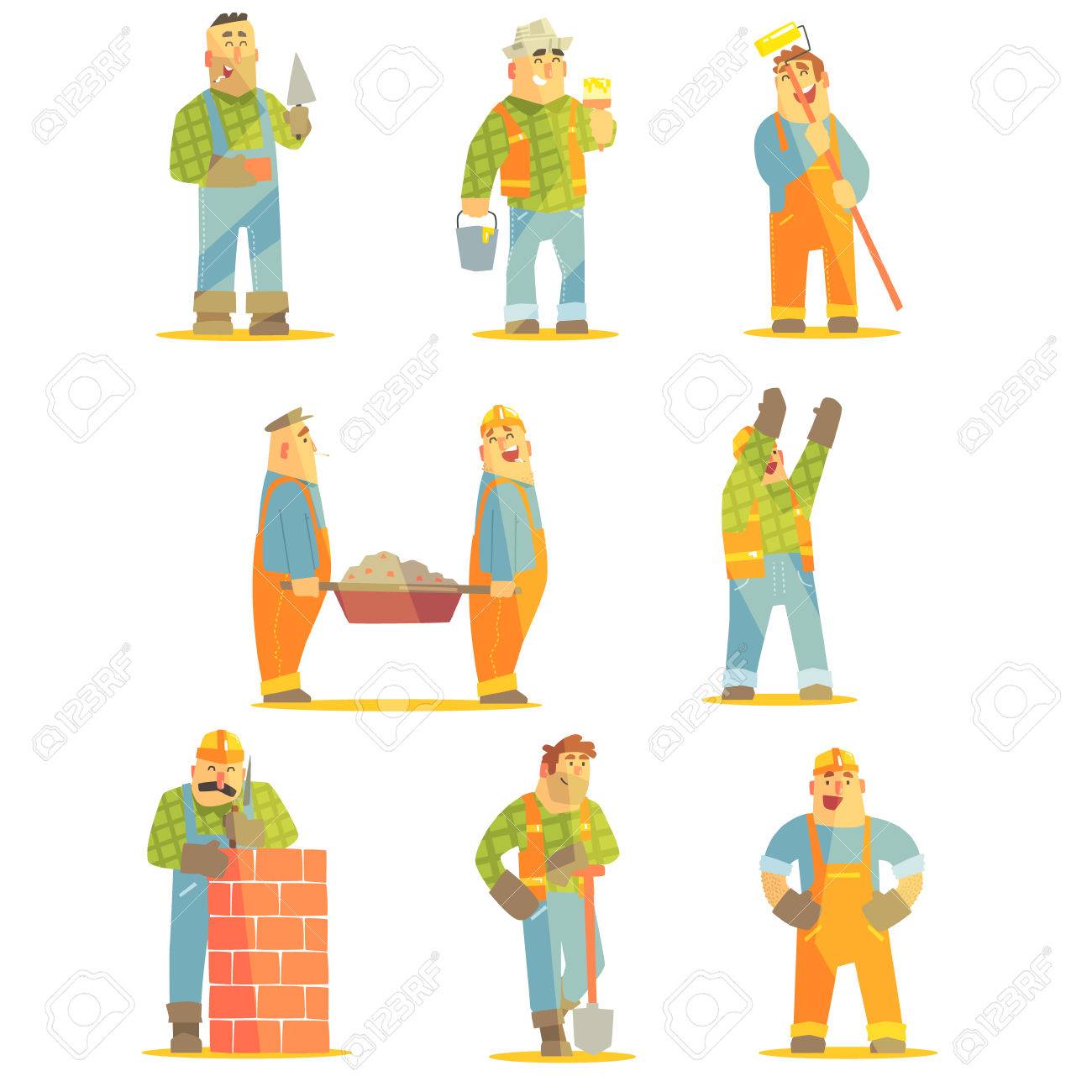 builder professionals at construction site set of graphic design