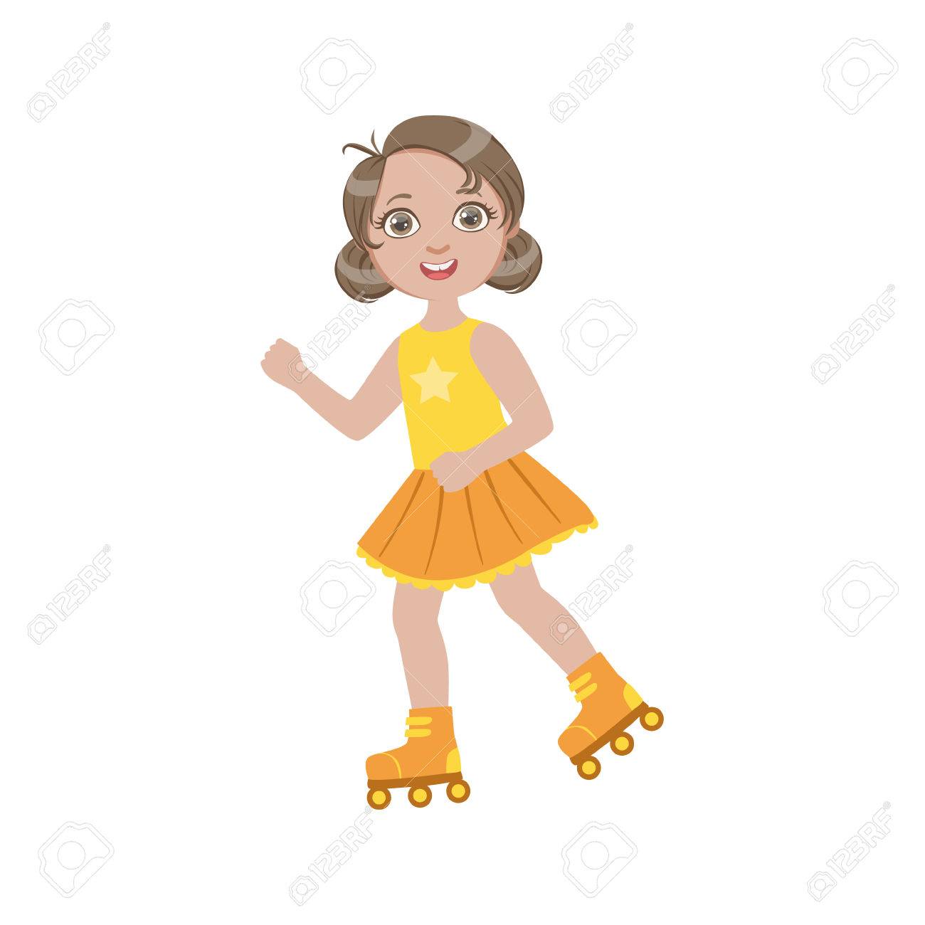白い背景の分離された女の子ローラー スケートかわいい楽しい漫画のスタイルでアウトドア シンプルなデザイン イラスト のイラスト素材 ベクタ Image