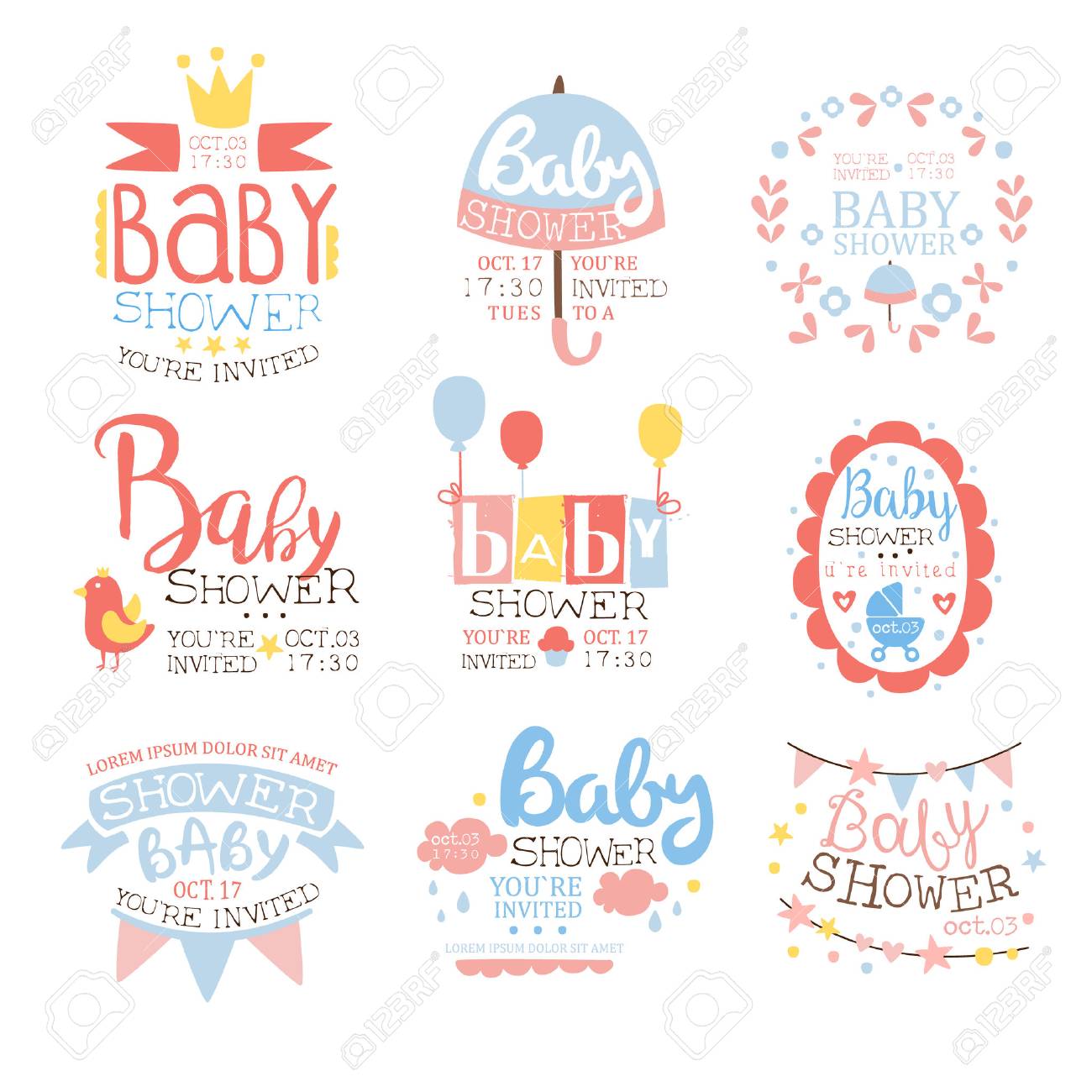 Baby Shower Invitation Template In Pastel Colors Set Of Designs