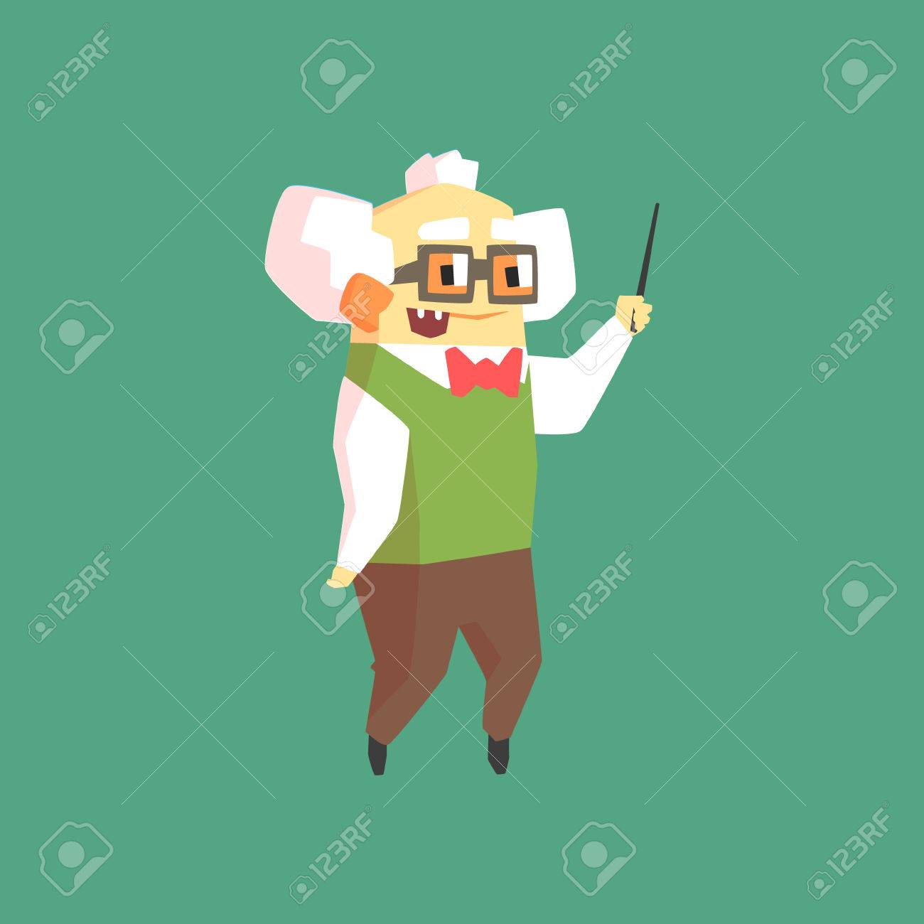 Professeur Drole Enseignant La Classe Avec Le Pointeur En Bois Dessin De Personnage Sur Fond Vert Dans Un Style Geometrique Cool Clip Art Libres De Droits Vecteurs Et Illustration Image