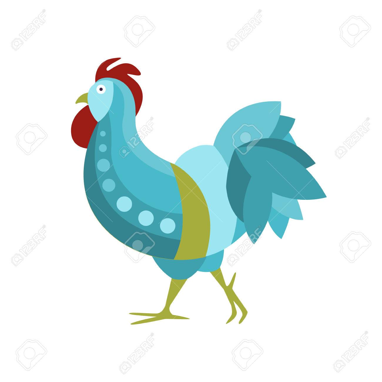 多色のはり絵 鳥のデザイン 青で塗りつぶされます絵かき現代スタイルで色の鶏ファーム鳥と緑