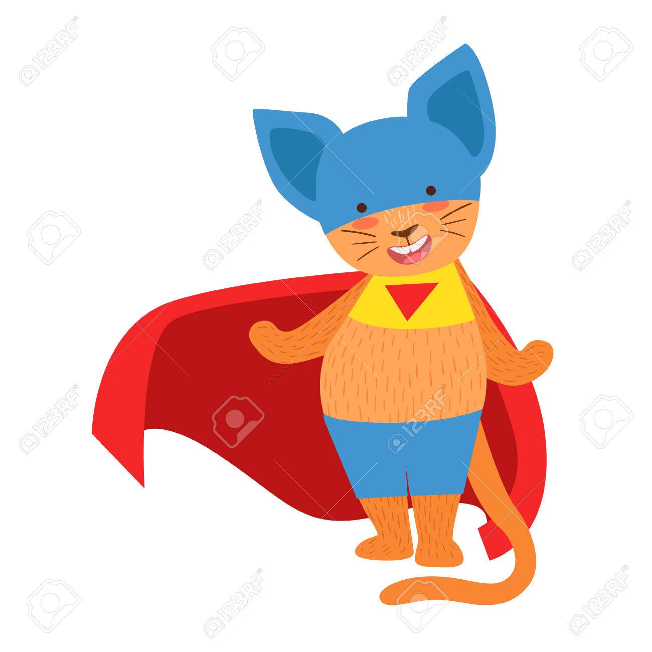 猫の動物 A を持つスーパー ヒーローに扮した岬コミック マスク自警団員の文字 スーパー パワー フラット漫画イラスト集相の一部です のイラスト素材 ベクタ Image