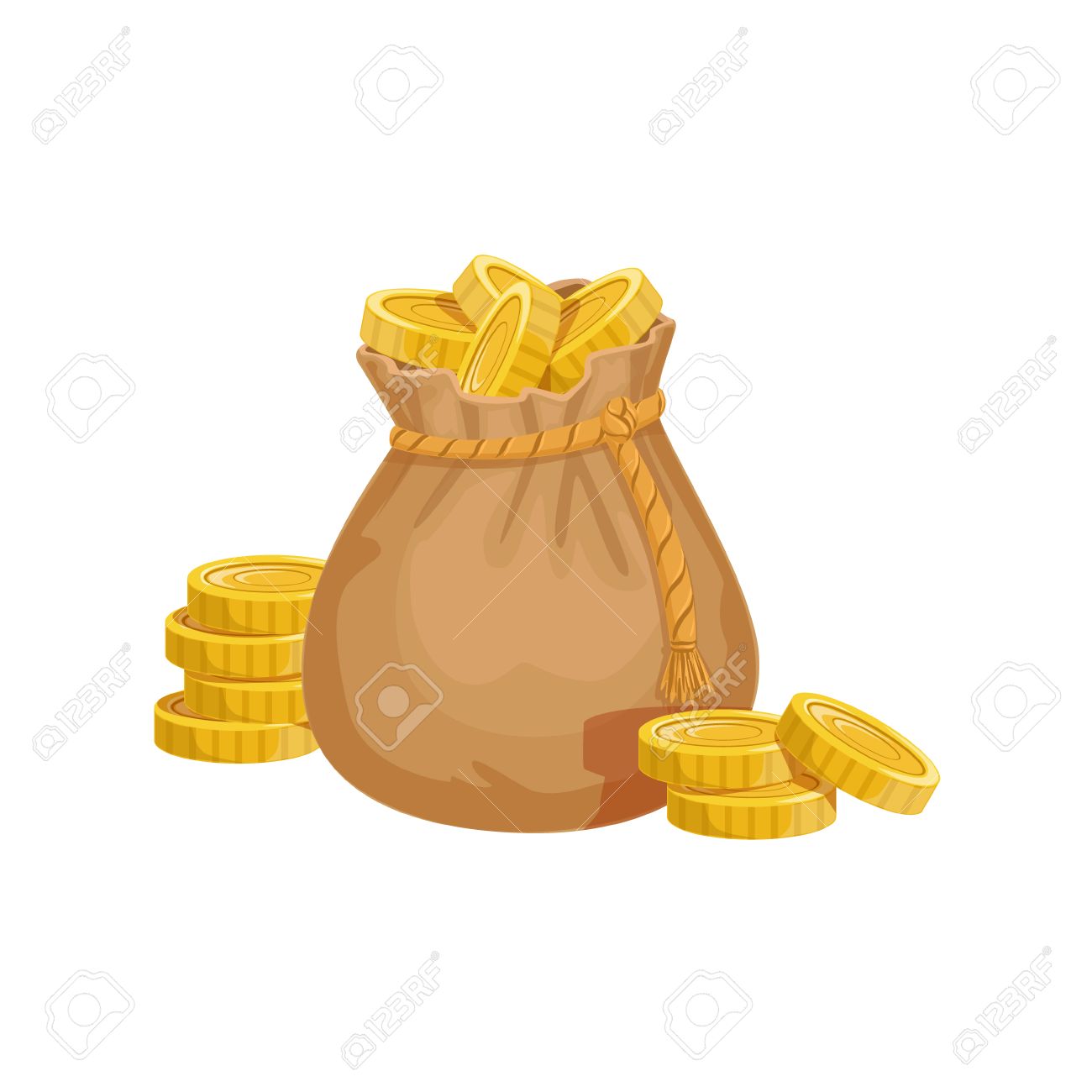 黄金のコイン 隠された財宝フラッシュで報酬の富と小さな袋に来たデザイン バリエーション ビデオ ゲームのボーナス要素の分離自己オブジェクトに漫画かわいいベクター イラスト のイラスト素材 ベクタ Image
