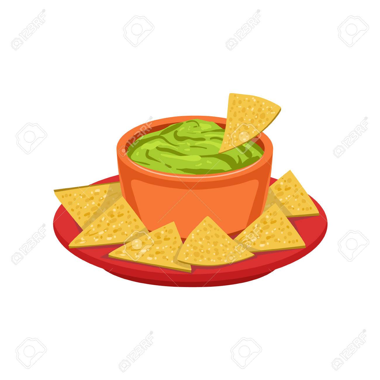 Nachos Chips With Guacamole Traditional Mexican Cuisine Dish Food Item From  Cafe Menu Vector Illustration. Part Of Collection Of National Meal From  Mexico Vector Cartoon Illustrations. Royalty Free SVG, Cliparts, Vectors,  and, image size:1300x1300