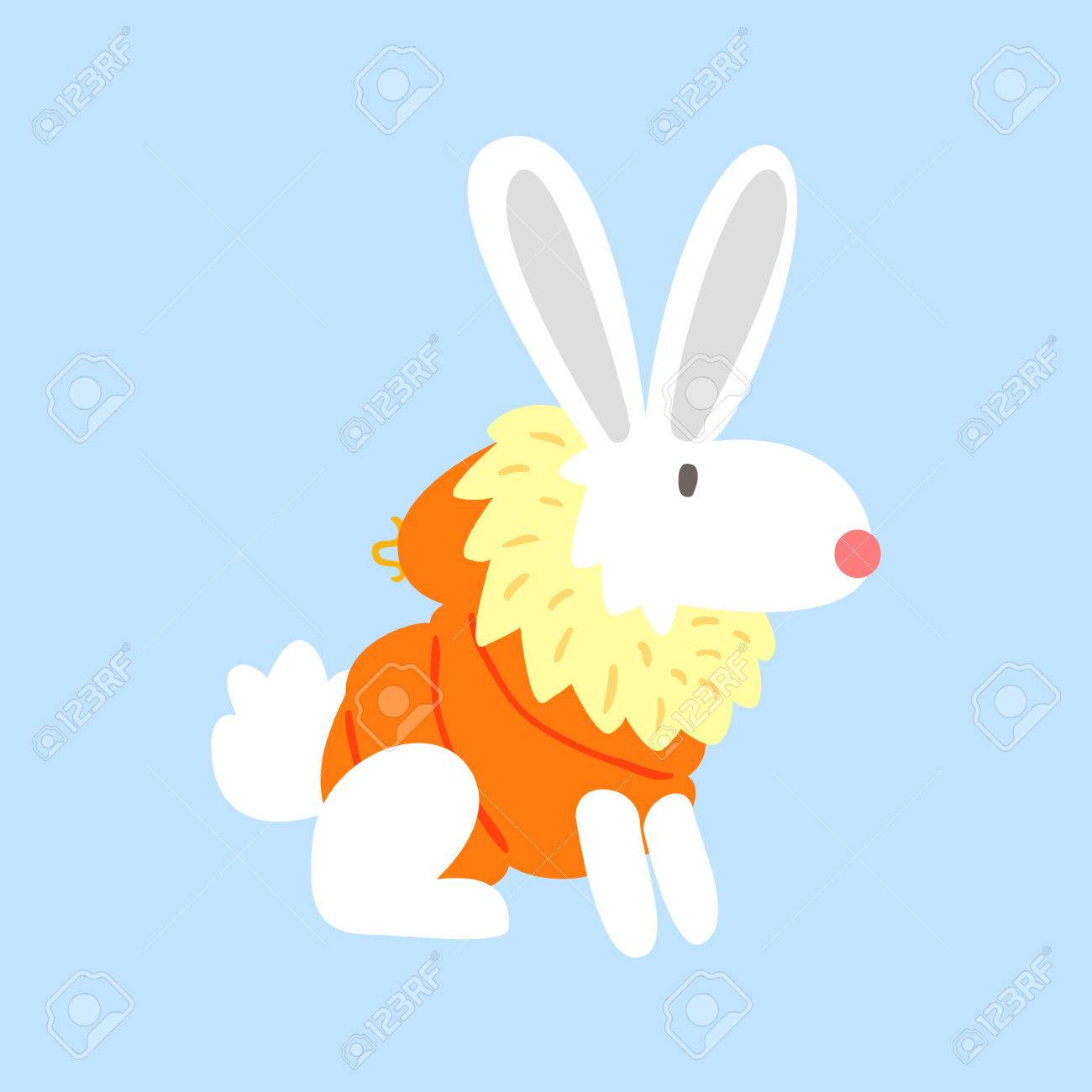 パッド入りコート 冬人間服の漫画のキャラクターに身を包んだ北極動物極白兎のイラスト素材 ベクタ Image