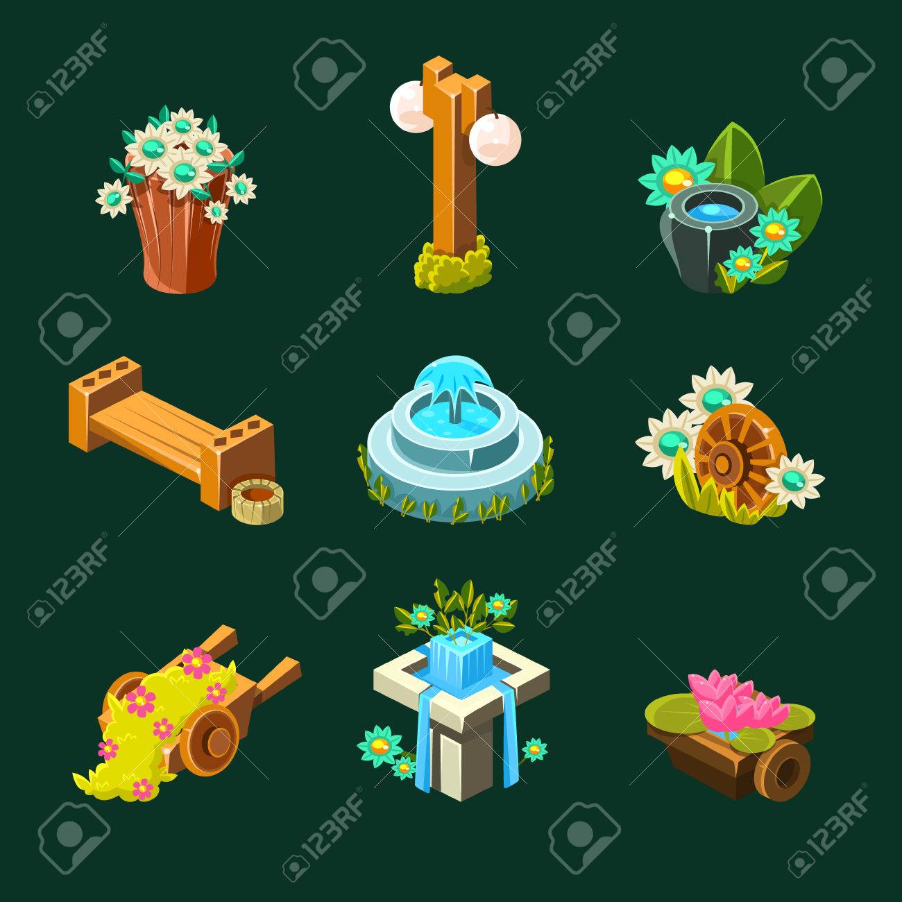 Video Game Garden Decoration Collection Of Elements Royalty Free Video Game Garden Decoration Collection Of Elements Royalty Free