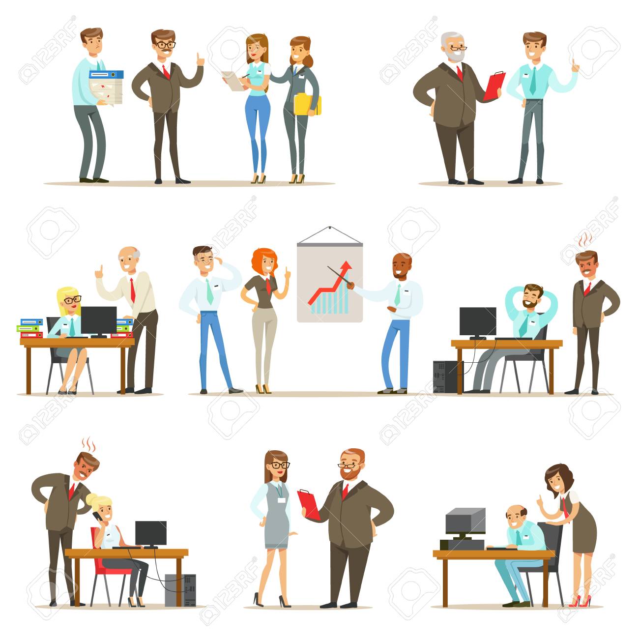 big boss managing and supervising the work of office employees
