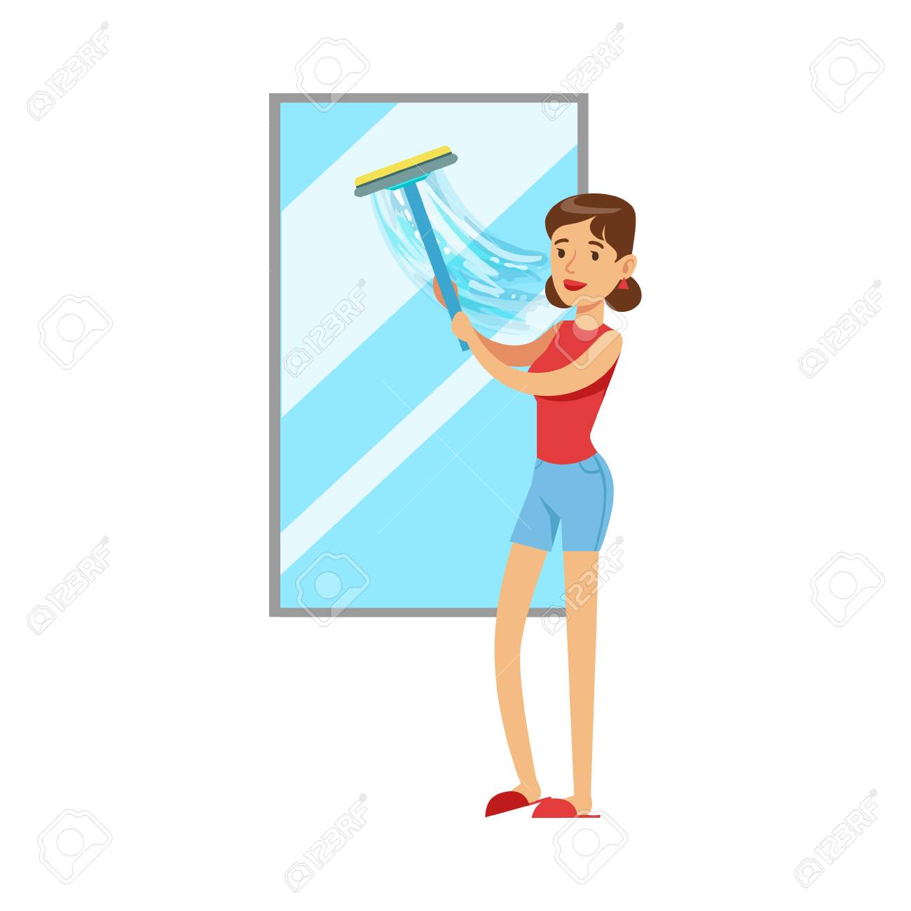 Femme Femme Au Foyer Nettoyage De La Fenêtre Avec Raclette Vecteur Gratuite | Femme Au Foyer, Nettoyage Des Fenêtres