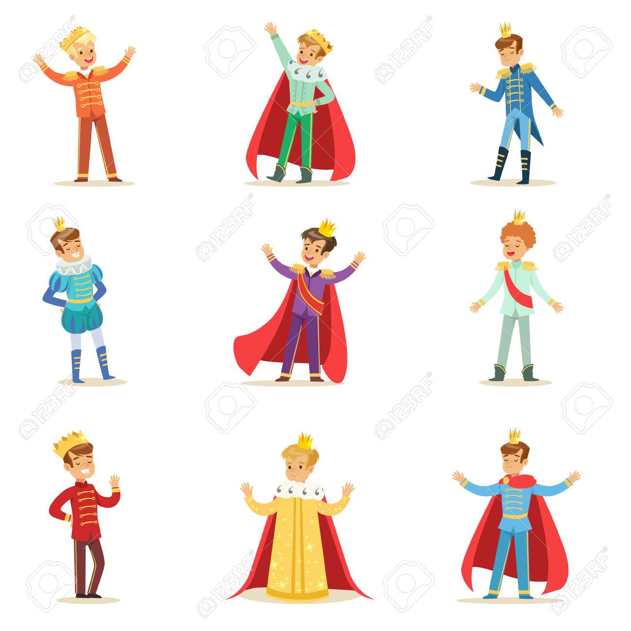 ロイヤルズ イラストとして服を着たかわいい子供たちの王冠とマントの王子衣装で男の子セットします の写真素材 画像素材 Image
