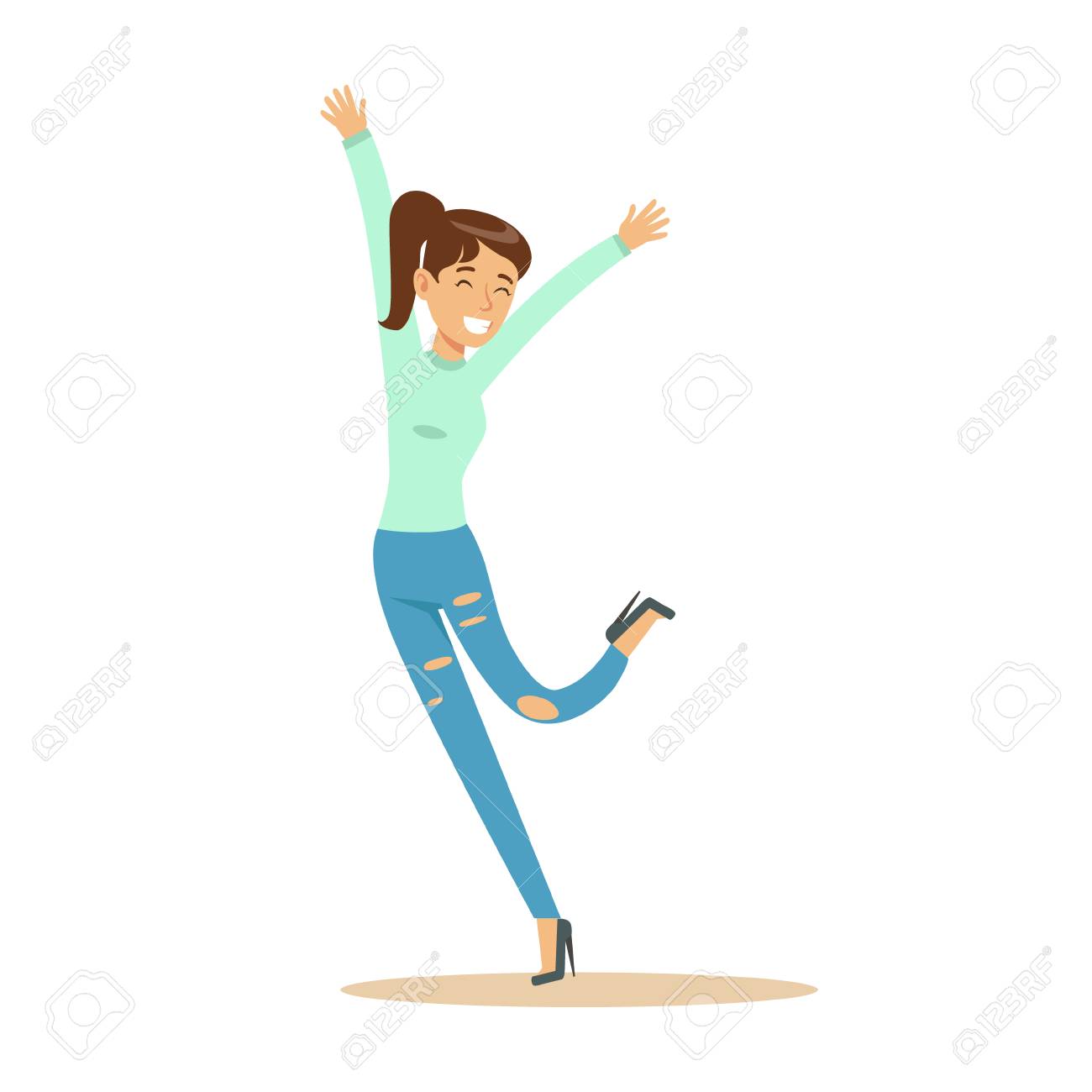 Girl With Ponytail Overwhelmed With Happiness And Joyfully Ecstatic, Happy  Smiling Cartoon Character. Person Excited And Blissful With Positive  Emotions Vector Illustration. Royalty Free SVG, Cliparts, Vectors, and  Stock Illustration. Image 71552256., image size:1300x1300