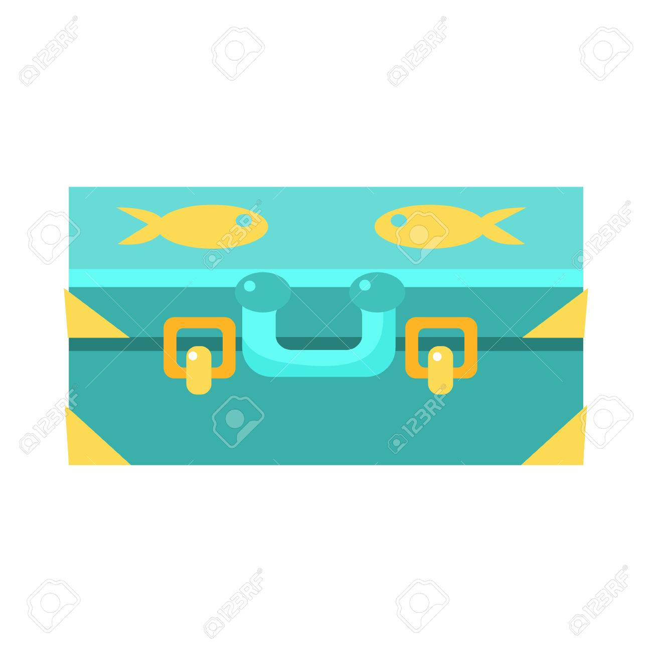 魚 荷物のスーツケースを青ベビールーム 幸せな子供時代のかわいいイラストからオブジェクト 幸せな子供時代と乳児の一部は分離漫画アイテム シリーズです のイラスト素材 ベクタ Image