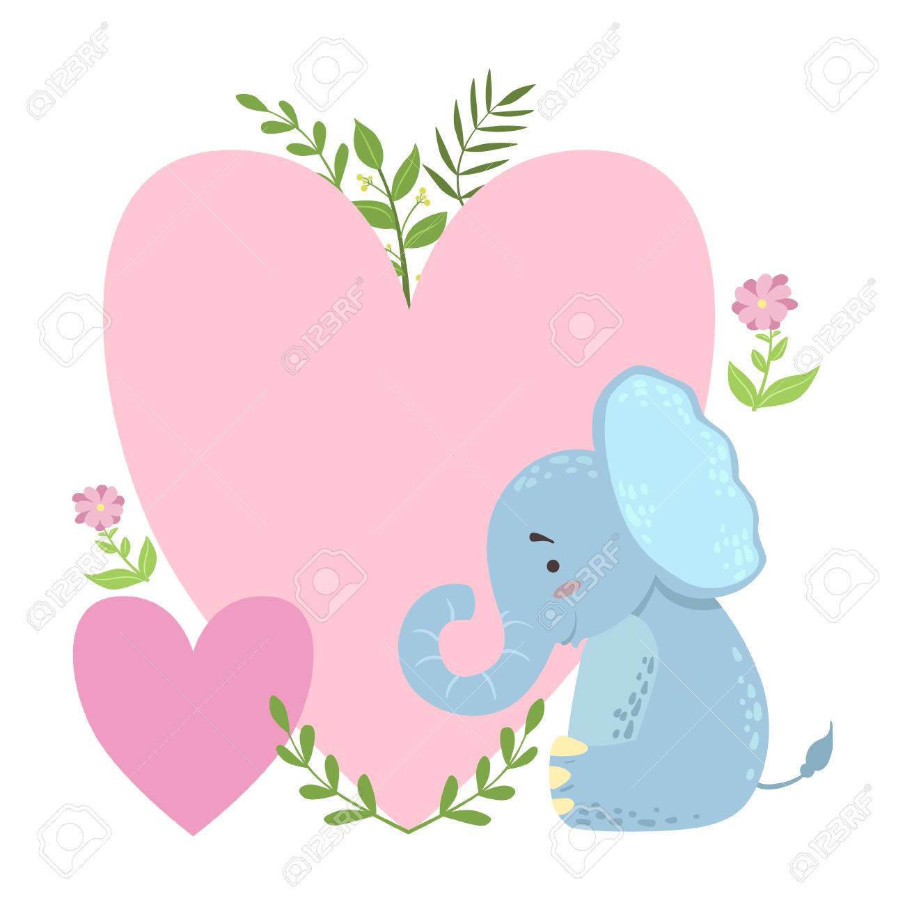 Elephant With Two Big Hearts And Plants Vector Sticker, Template St.  Valentines Day Message Element Missing Text With Cute Animal Character  Royalty Free SVG, Cliparts, Vectors, and Stock Illustration. Image 73436628., image size:1300x1300