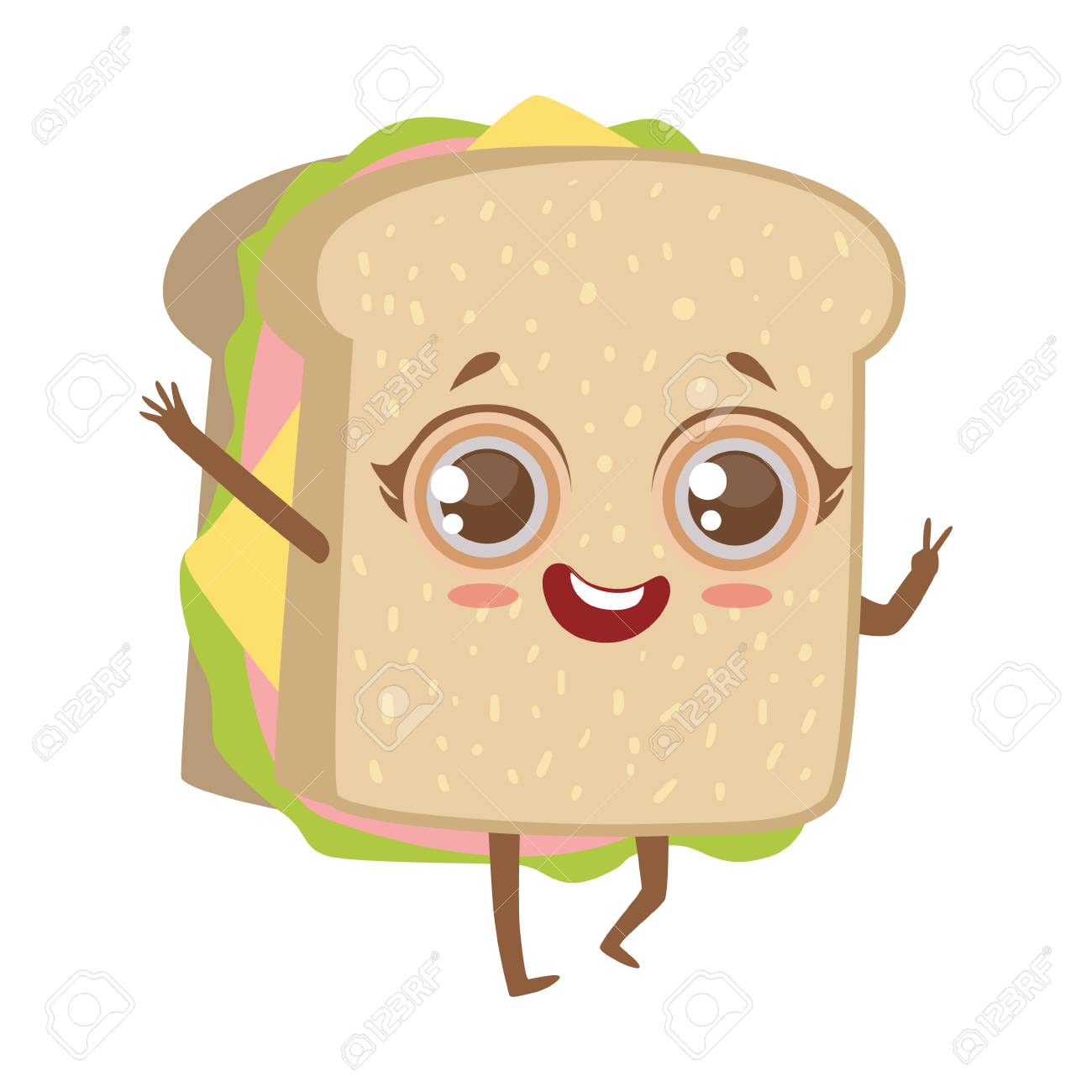 ヒト化のサンドイッチかわいいアニメ漫画料理キャラ絵文字ベクトル イラスト のイラスト素材 ベクタ Image