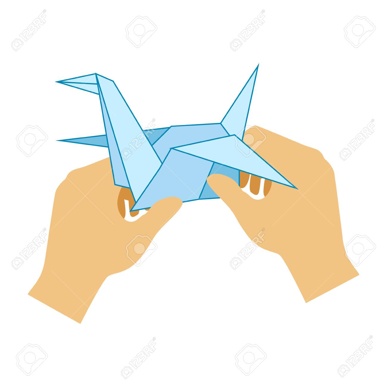 two hands doing origami paper crane elementary school art class vector illustration stock vector