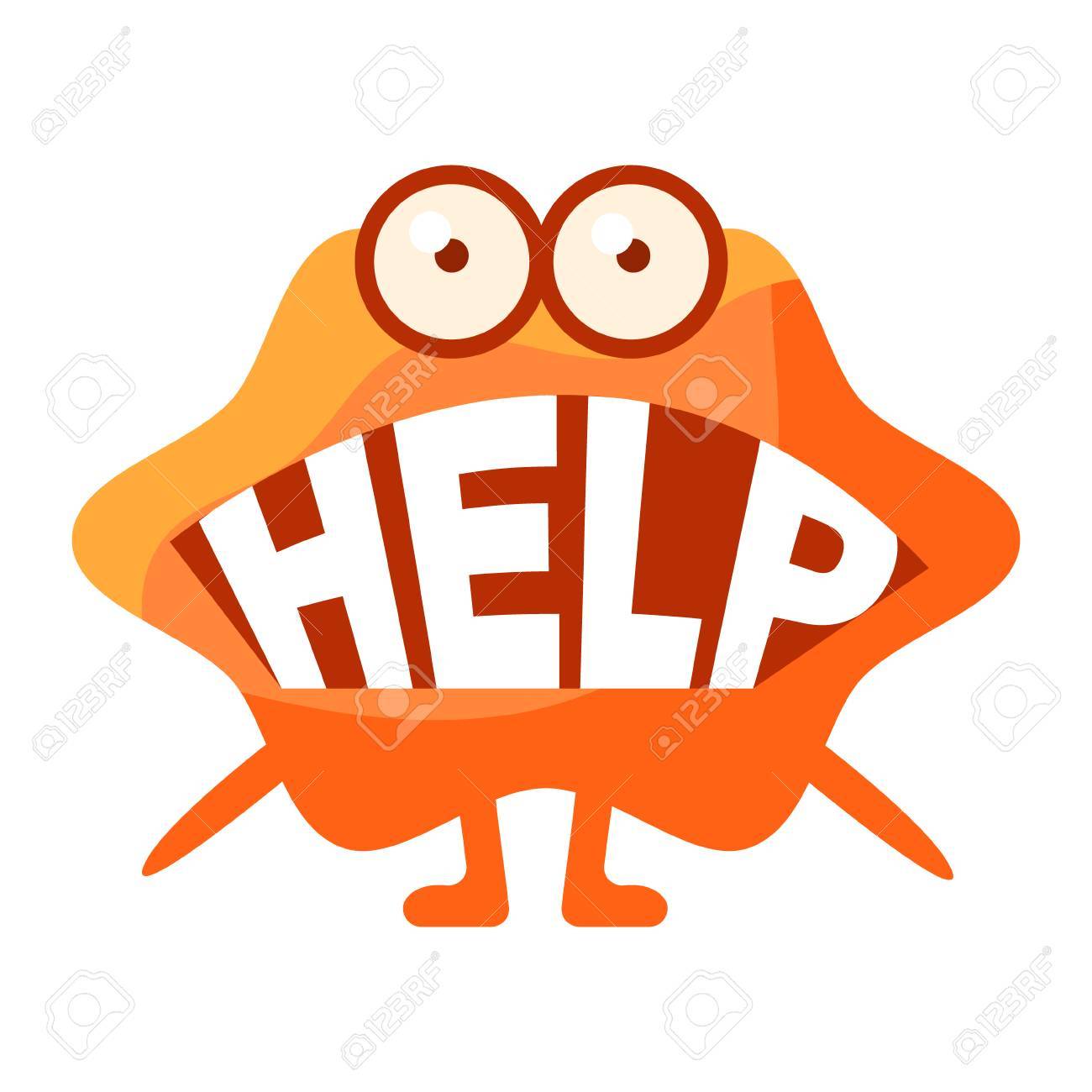 orange blob saying help cute emoji character with word in the