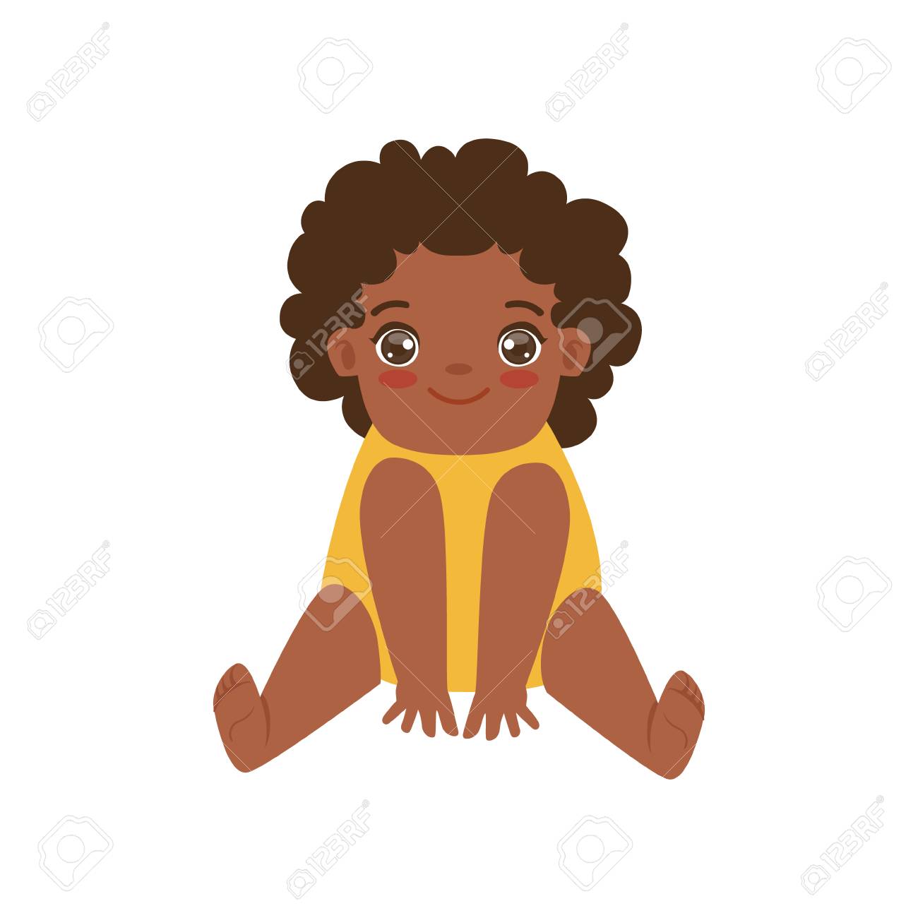 Heureux Bebe Africain Assis Sur Le Sol Vecteur De Personnage De Dessin Anime Colore Illustration Clip Art Libres De Droits Vecteurs Et Illustration Image
