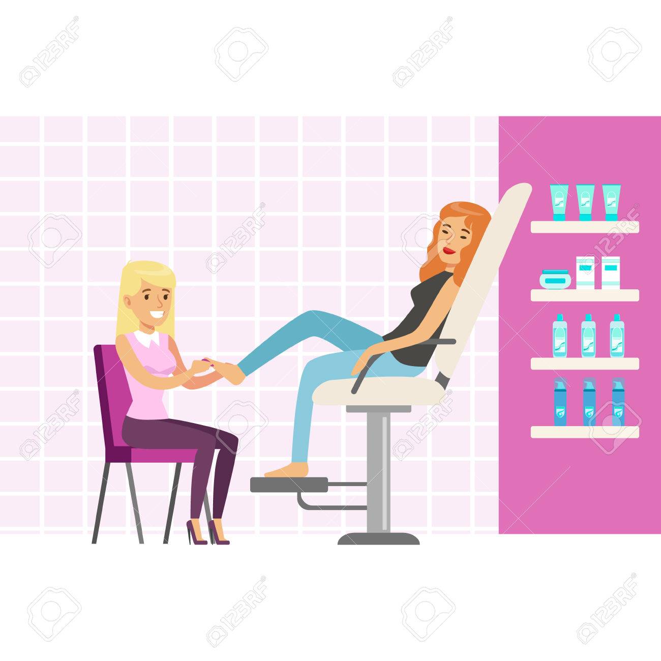 Woman Enjoying A Foot Massage At Spa Or Beauty Salon Colorful Royalty Free Cliparts Vectors And Stock Illustration Image 76831156