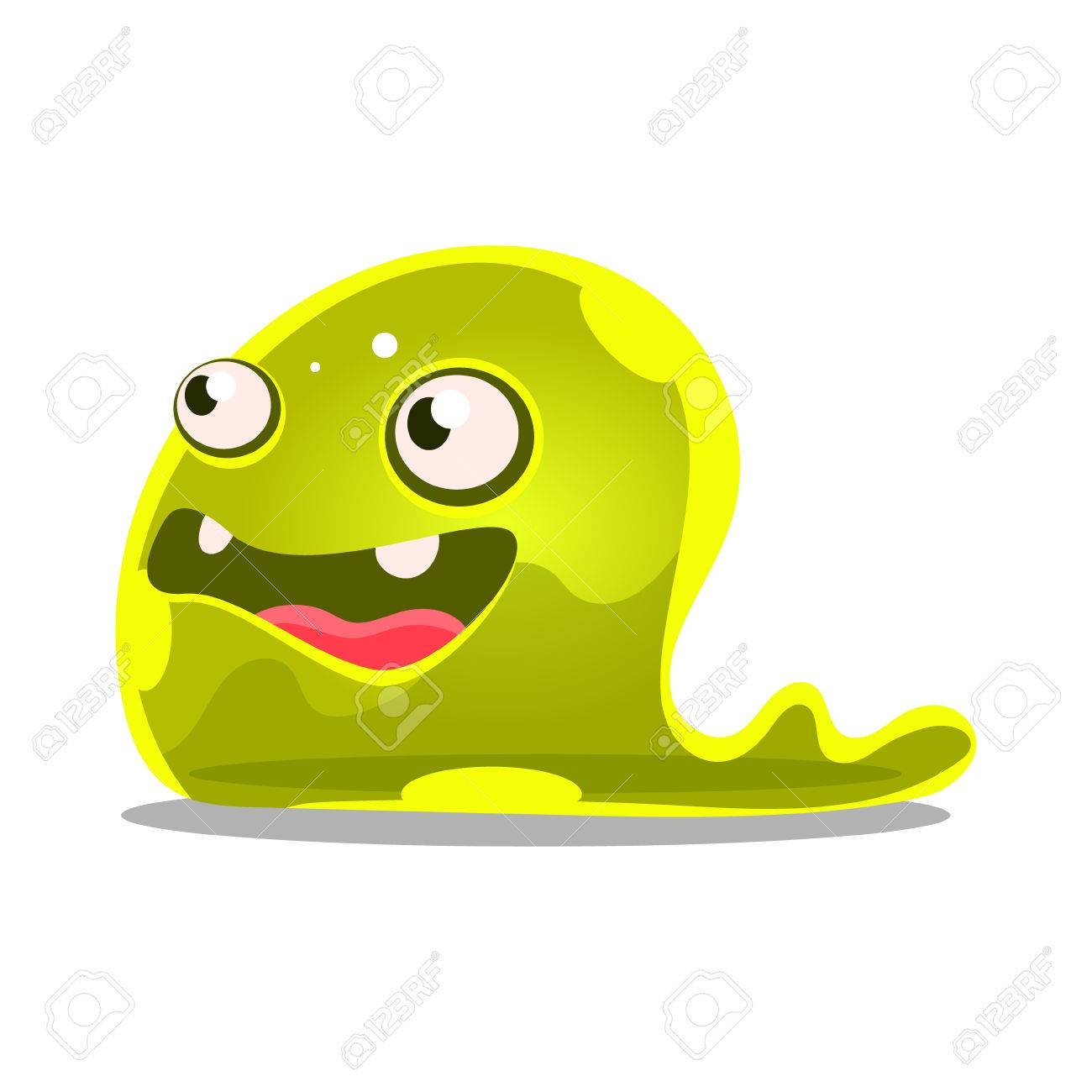 面白い漫画緑ぬるぬるしたモンスター かわいいゼリー カラフルな文字ベクトル図のイラスト素材 ベクタ Image