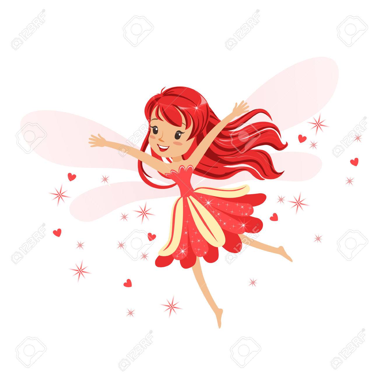 Hermosa Sonriente Hada Roja Volando Vector De Personaje De Dibujos Animados  De Colores Ilustración Aislada Sobre Un Fondo Blanco Ilustraciones  Vectoriales, Clip Art Vectorizado Libre De Derechos. Image 80508690.