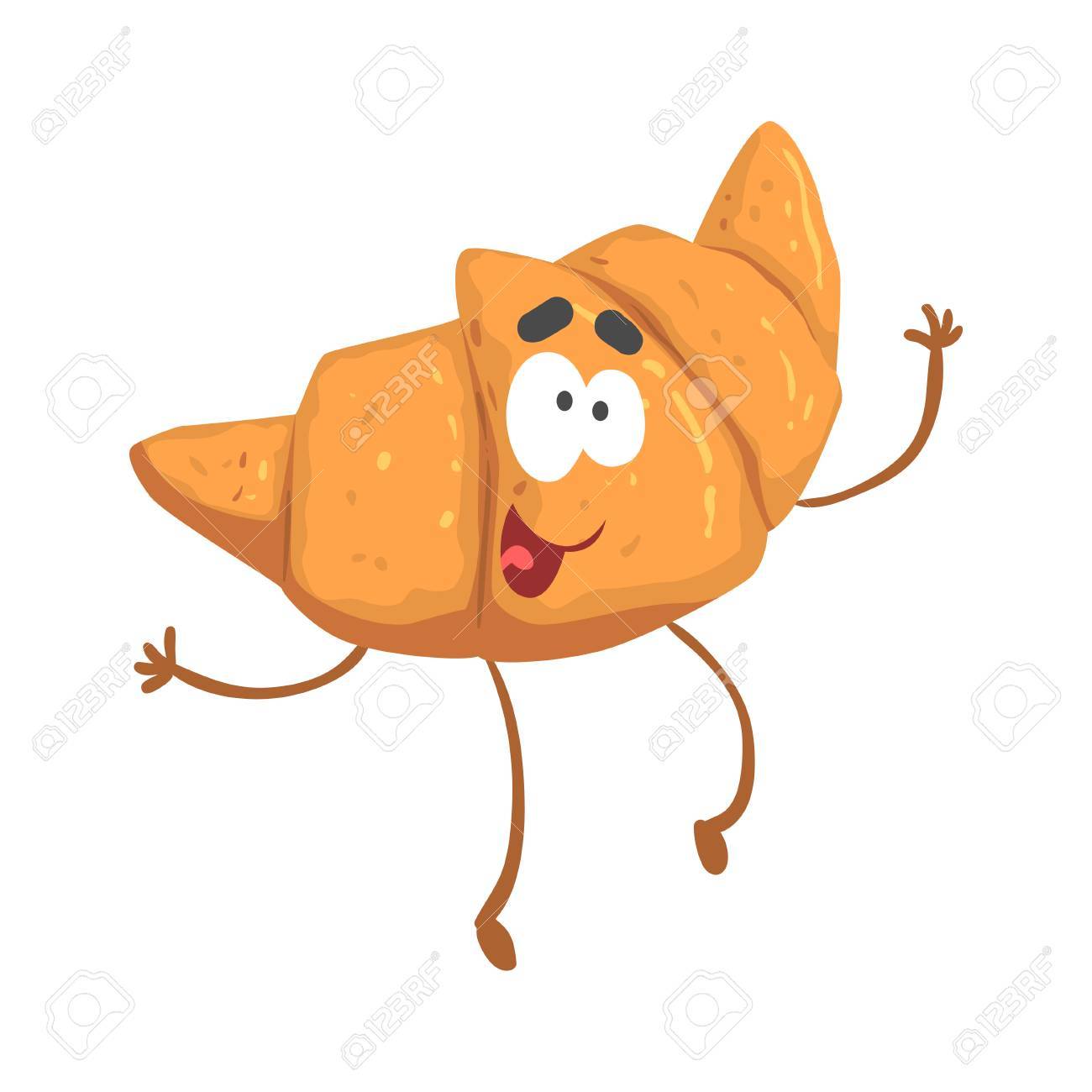 クロワッサン文字 漫画面白いデザート ベクトル イラストの笑顔かわいい のイラスト素材 ベクタ Image