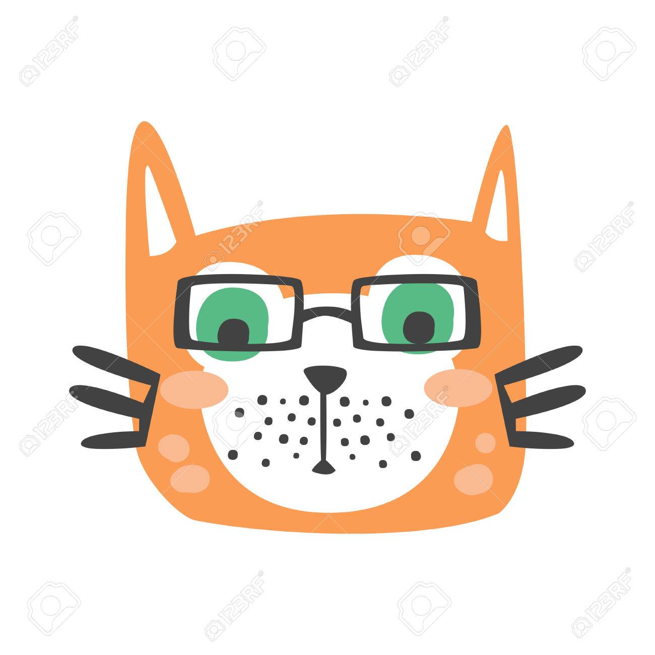 メガネを動物の面白い漫画のキャラクター 愛らしい国内ペット ベクトル イラストのかわいい赤猫頭 のイラスト素材 ベクタ Image