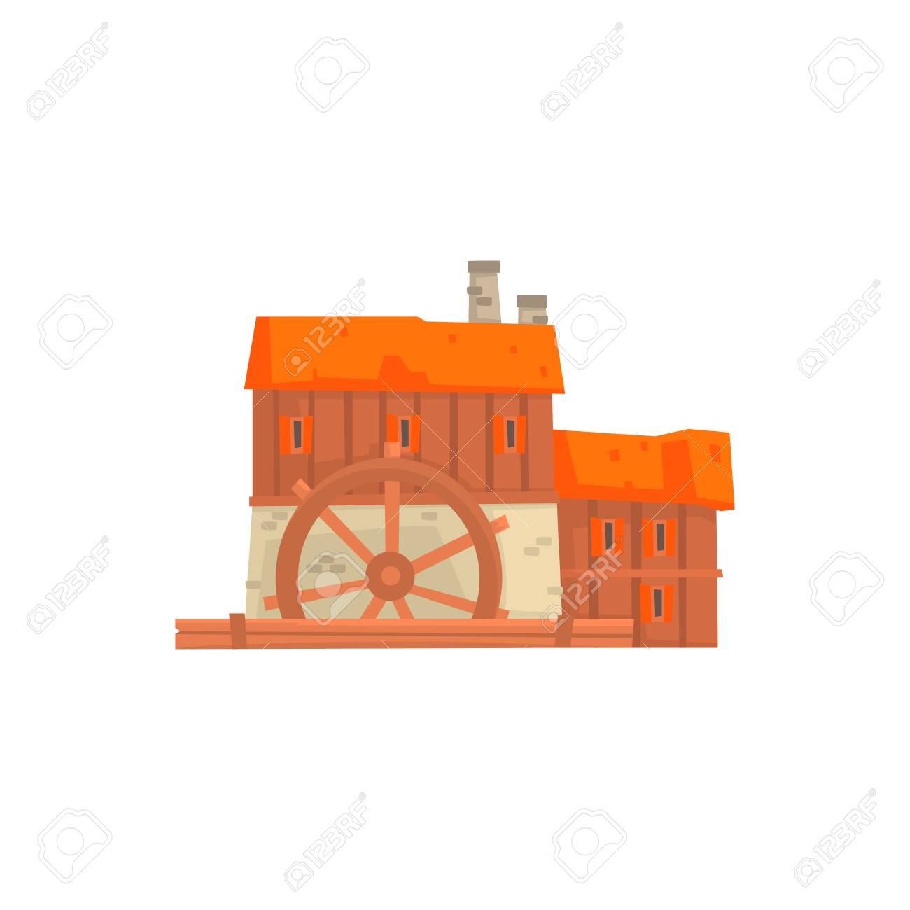 古代の風車 中世の木造建物漫画のベクトル イラスト のイラスト素材 ベクタ Image