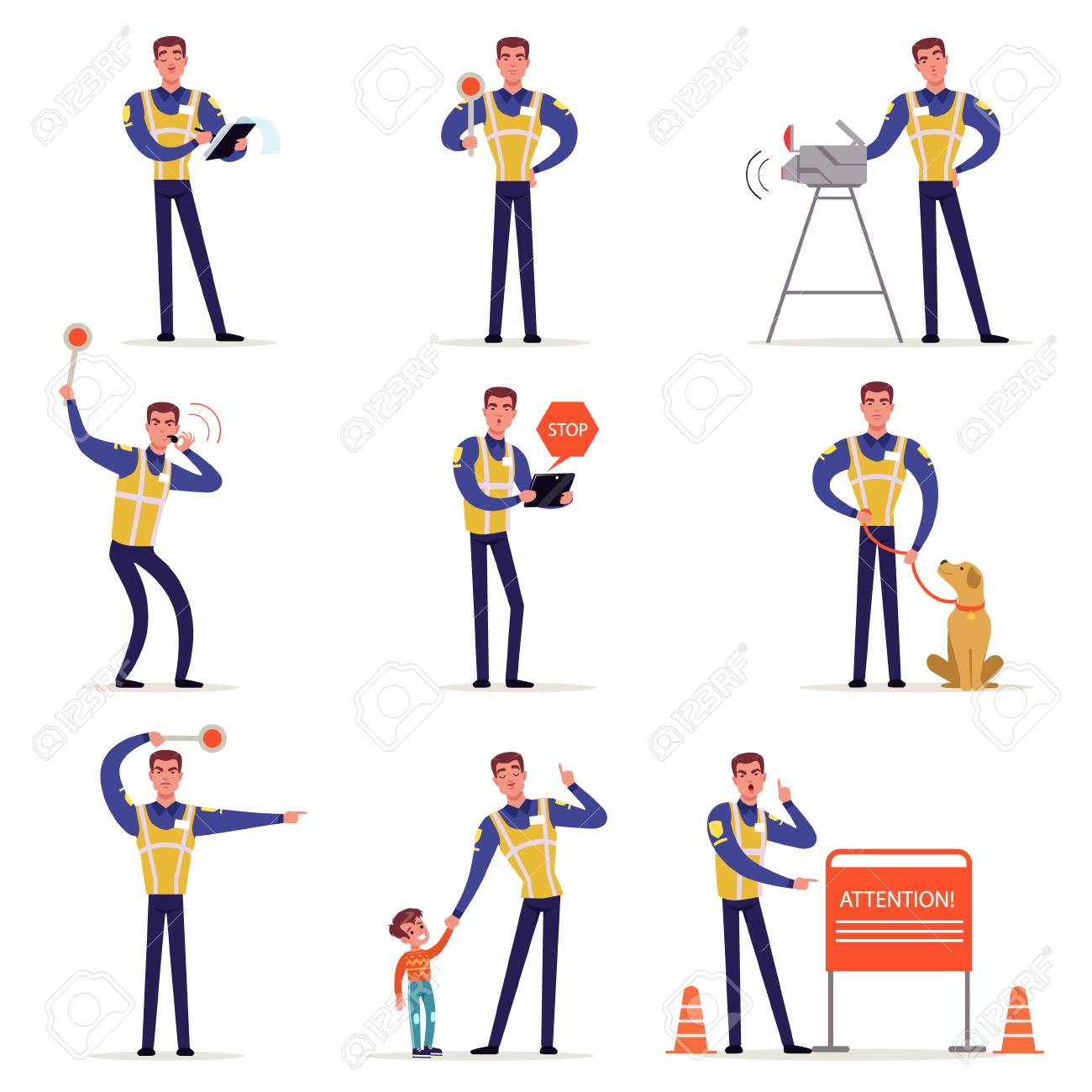 Traffic officer in uniform with high visibility vest set. - 88030341 Traffic officer in uniform with high visibility vest set. - 88030341