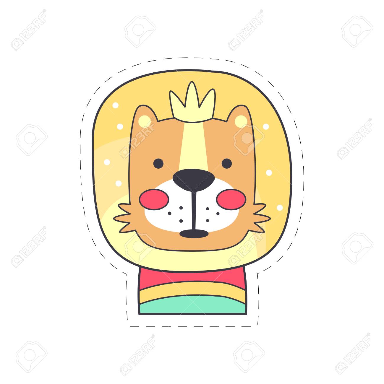 かわいい面白いライオン カラフルな布パッチ 装飾用アップリケ子供服漫画ベクトル イラスト白背景に のイラスト素材 ベクタ Image