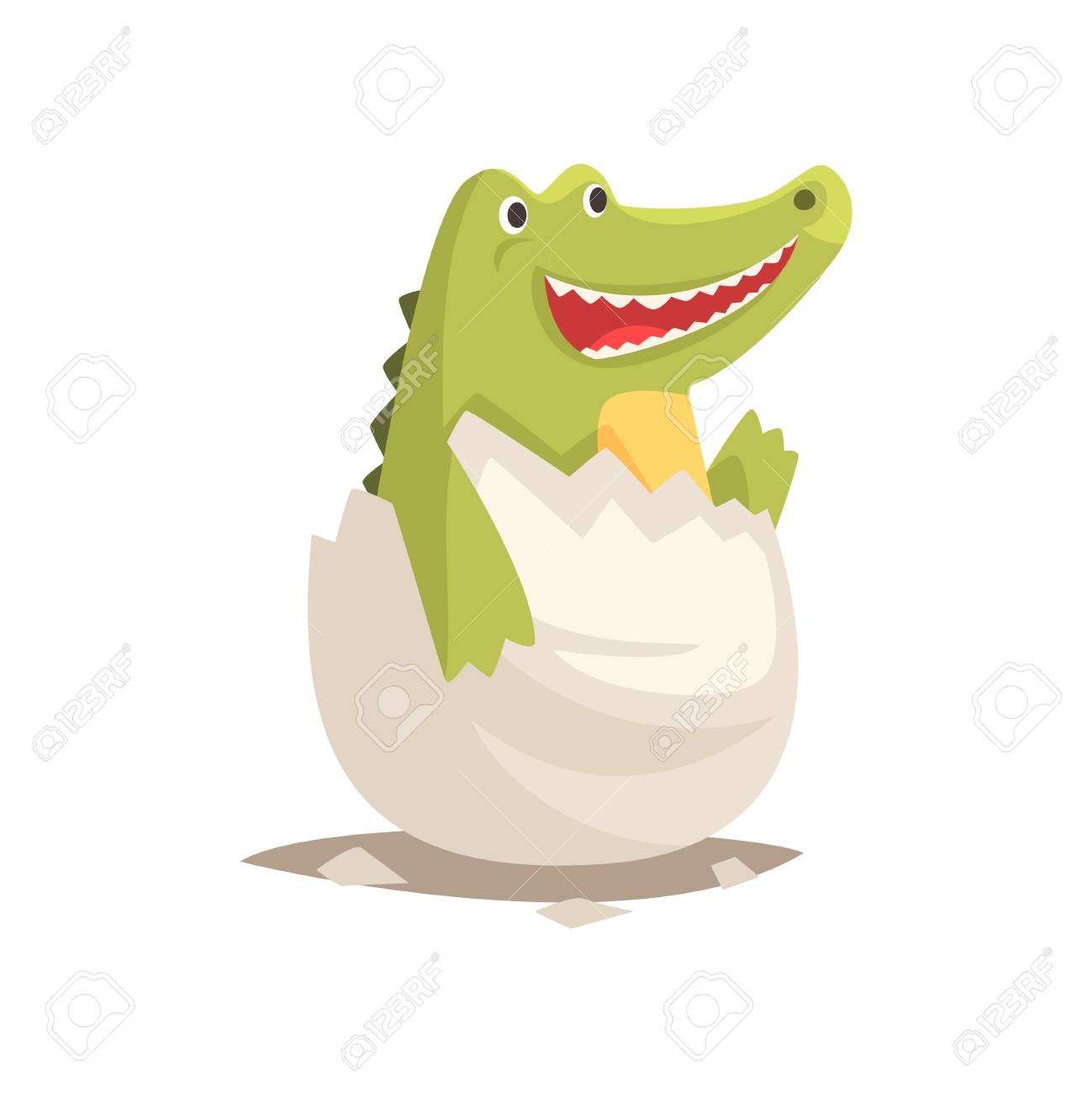 壊れた卵の殻で面白い緑の新生児のワニ 赤ちゃんの爬虫類が卵から孵化します 小さな生き物の命 フラット漫画の小さなペットの性格の誕生日 愛らしい絵文字ベクトル図は 白で隔離 のイラスト素材 ベクタ Image 19