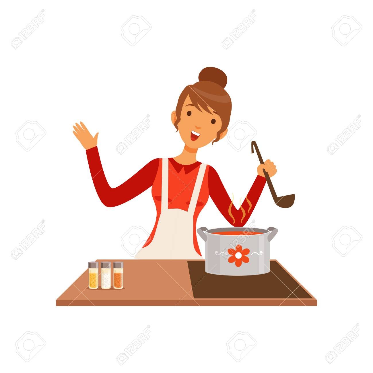 鍋料理のスープ キッチン フラット ベクトル図で主婦の女の子と若い女性 のイラスト素材 ベクタ Image 7375
