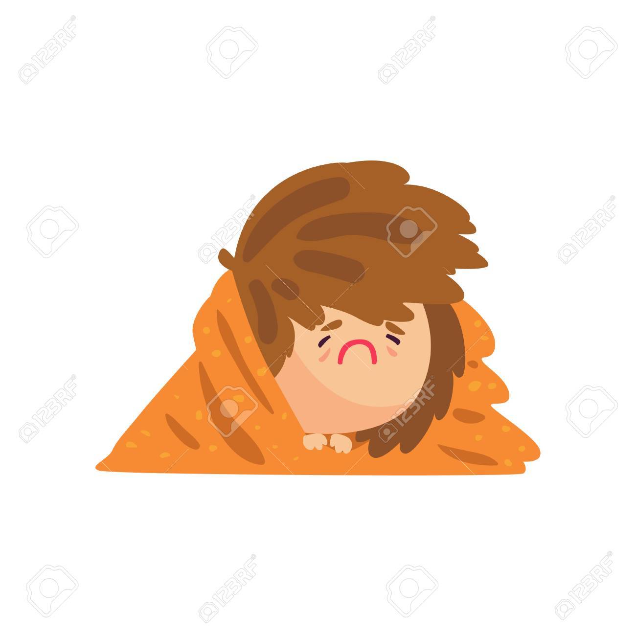 不幸な毛布で覆われて横になっている高温を有する病気の少女 少女をキャッチ インフルエンザ漫画キャラのベクトル イラスト のイラスト素材 ベクタ Image 7479