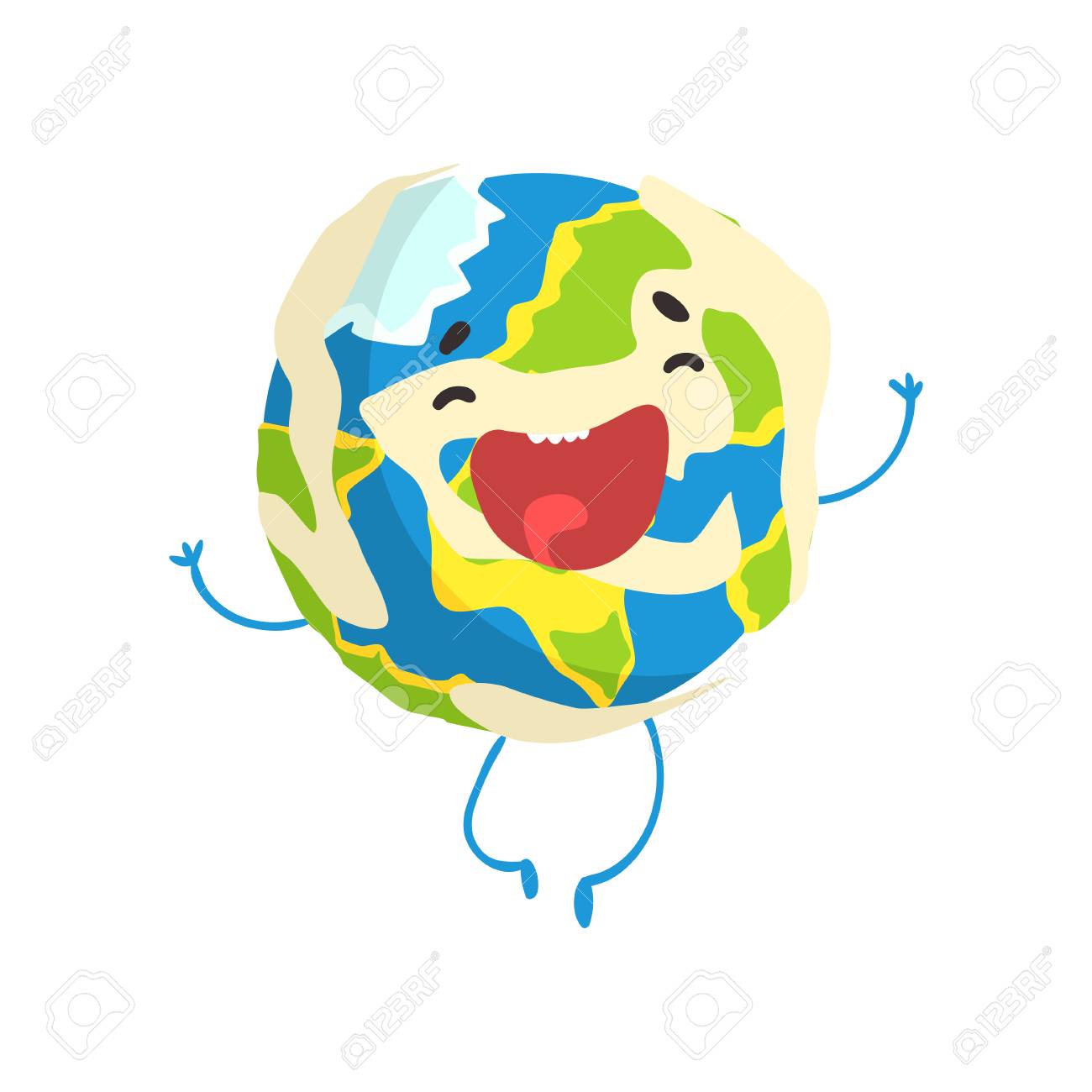 漫画ジャンプ 面白い世界絵文字ベクトル図地球惑星文字のかわいい笑顔のイラスト素材 ベクタ Image