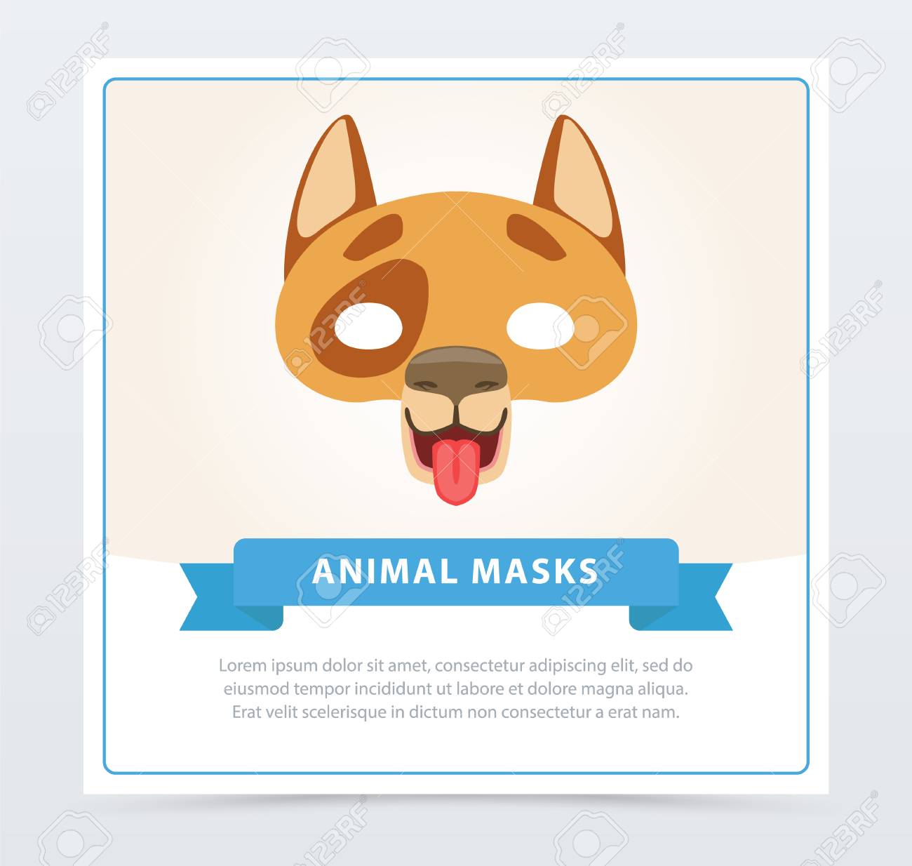 Masque De Chien Creatif Illustration Vectorielle Au Design Plat Museau Drole D Animal Domestique Element Du Costume De Carnaval Des Enfants Invitation Fete D Anniversaire Ou Modele De Carte De Voeux En Style Cartoon