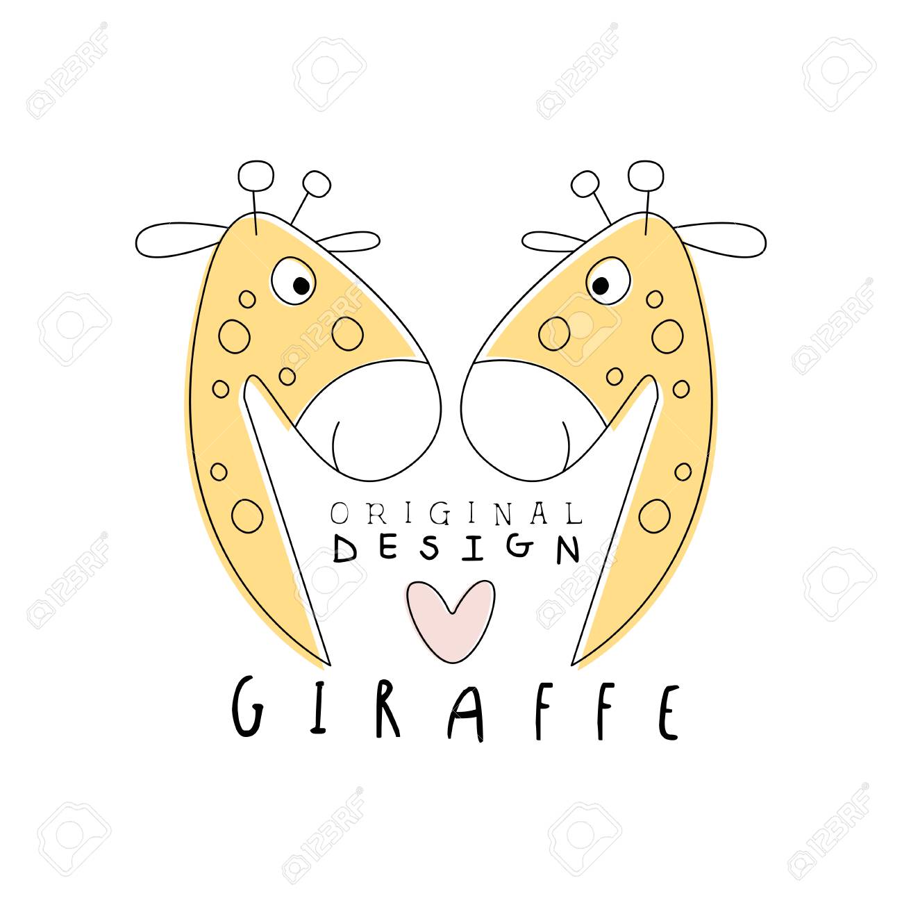 キリンテンプレートオリジナルデザイン かわいい面白い動物ラベルあなたのデザイン手描きベクトルイラストのために簡単に編集可能 のイラスト素材 ベクタ Image