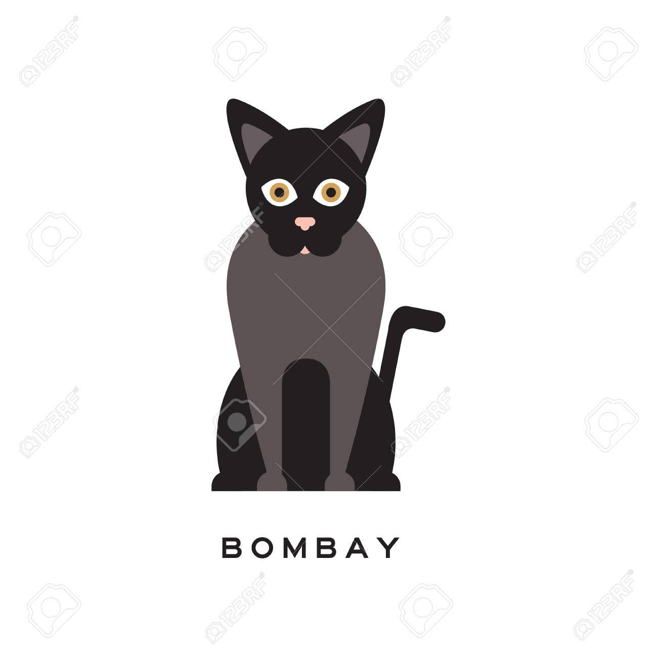 Chat Bombay Elegant Type De Felin A Poil Court Au Pelage Noir Au Nez Rose Et Aux Yeux Marron Personnage De Dessin Anime D Animal Domestique De Race Conception De Vecteur Plat Clip