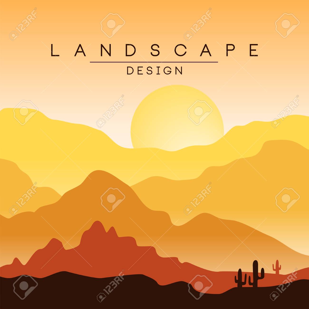 美しい平和な砂漠の風景 山の朝 バナー チラシ ポスターとカバーのための自然の背景 ベクトルの欲望のイラスト素材 ベクタ Image