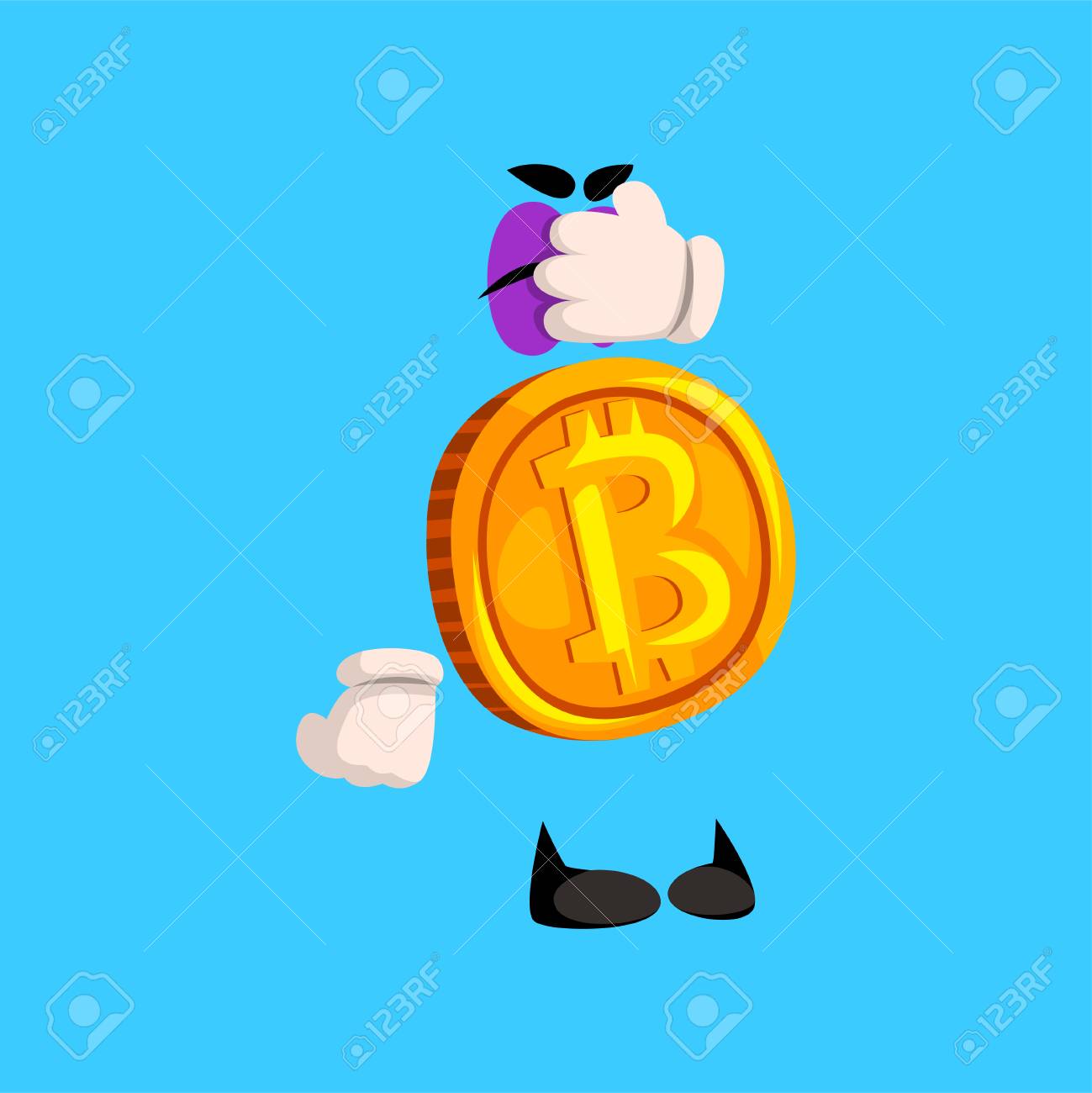 Funny Bitcoin Character Closed Eyes With Its Hand, Crypto Currency Emoticon  Vector Illustration Isolated On A Sky Blue Background. Royalty Free SVG,  Cliparts, Vectors, and Stock Illustration. Image 96437325.