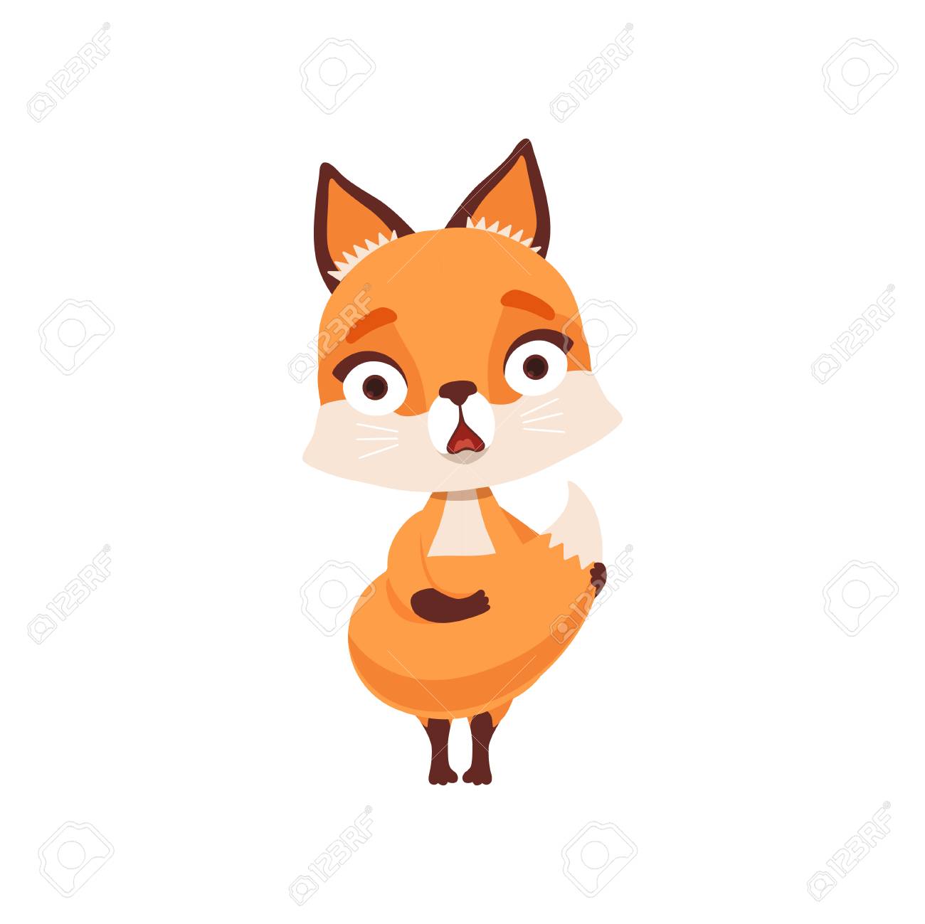 おびえたキツネのキャラクター 白い背景に面白い森の動物ベクトルイラストのイラスト素材 ベクタ Image