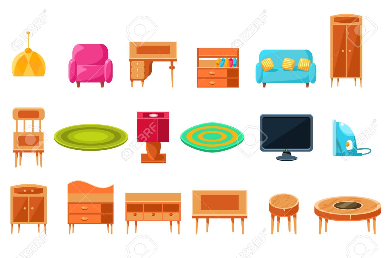 Apartment furniture big set, cabinet or living furniture and accessories vector illustration on a white background. - 98775875 Apartment furniture big set, cabinet or living furniture and accessories vector illustration on a white background. - 98775875