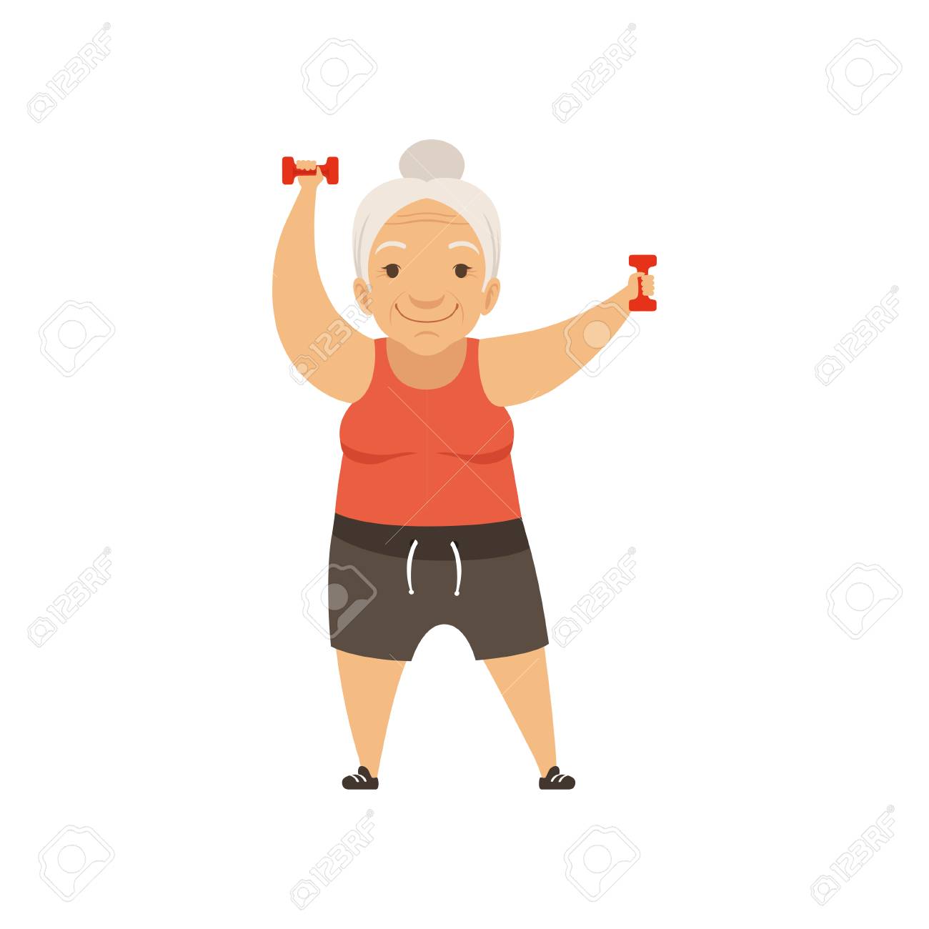 Grey senior woman in sports uniform exercising with dumbbells, grandmother character doing morning exercises or therapeutic gymnastics, active and healthy lifestyle vector Illustration - 102119214 Grey senior woman in sports uniform exercising with dumbbells, grandmother character doing morning exercises or therapeutic gymnastics, active and healthy lifestyle vector Illustration - 102119214