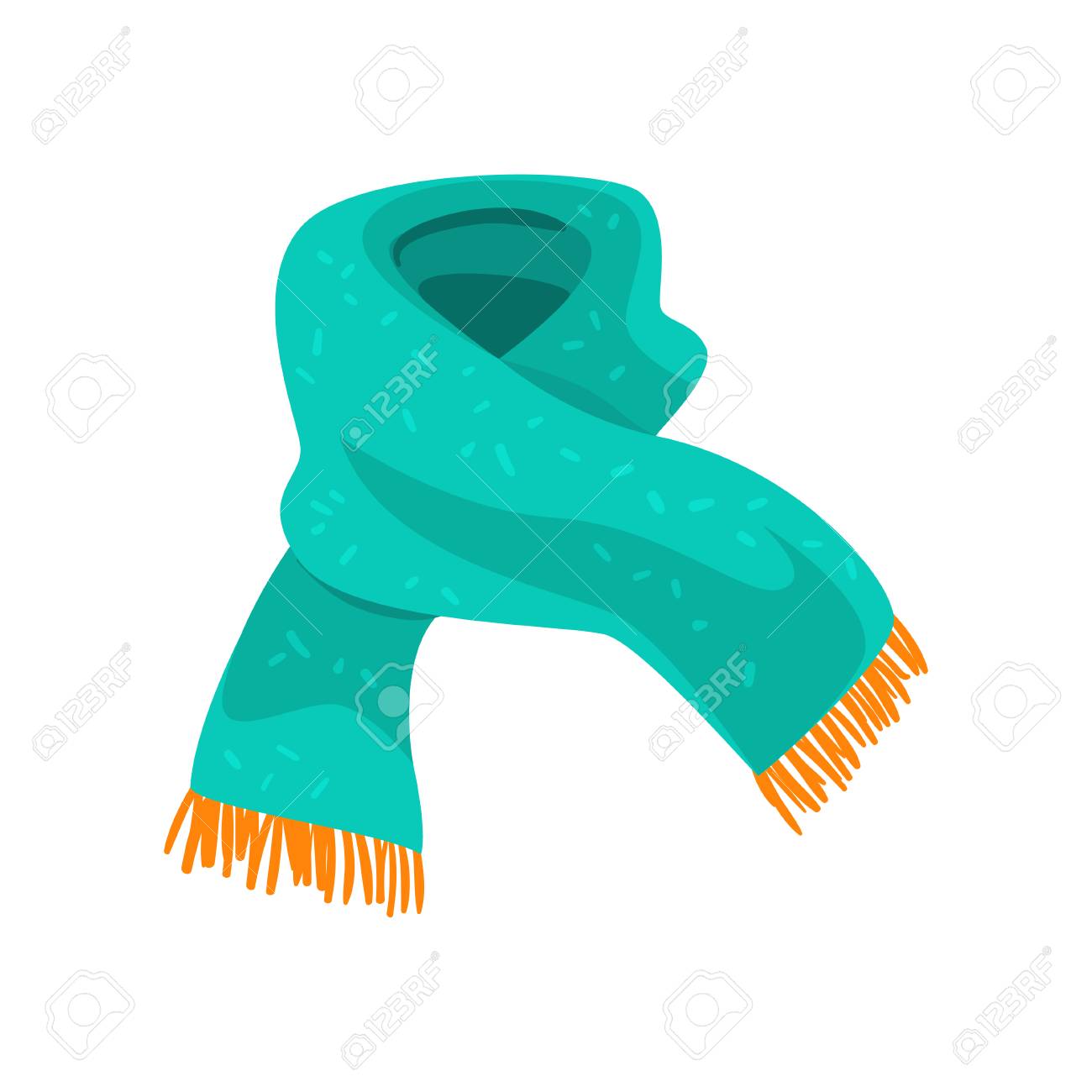 Turquoise woolen scarf with orange fringe on the ends. Element of winter clothing. Accessory for cold weather. Flat vector design - 102108449 Turquoise woolen scarf with orange fringe on the ends. Element of winter clothing. Accessory for cold weather. Flat vector design - 102108449