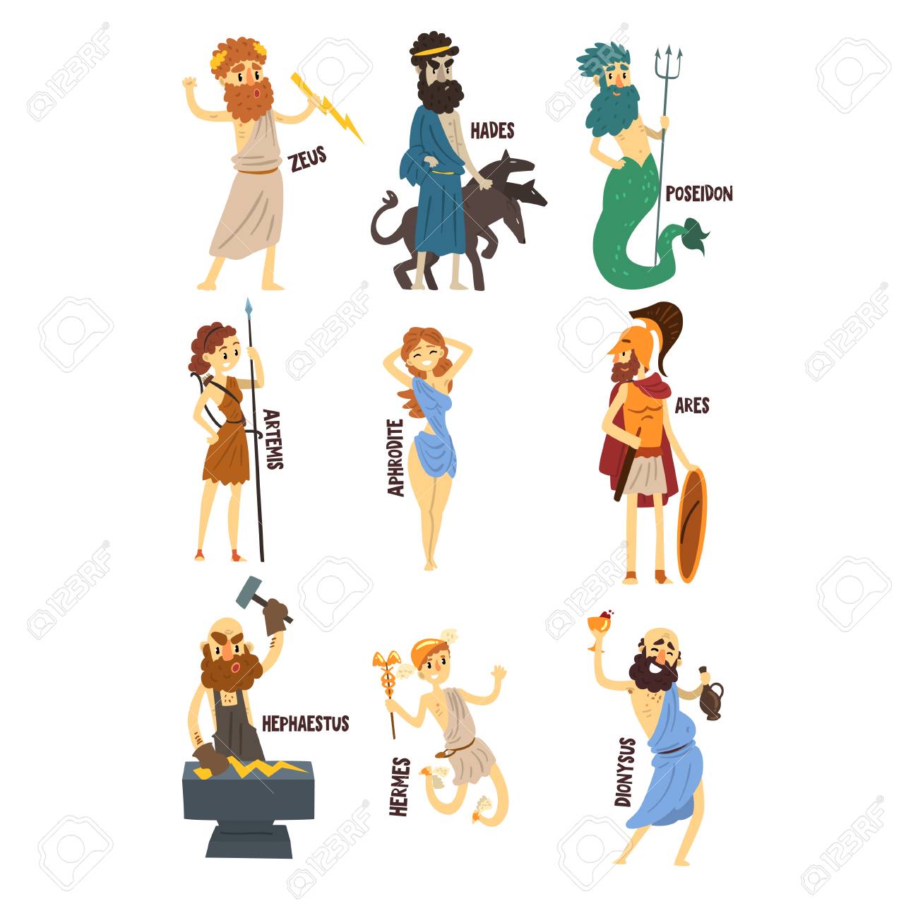Olympian Greek Gods Set Dionysus Hermes Hephaestus Zeus Hades